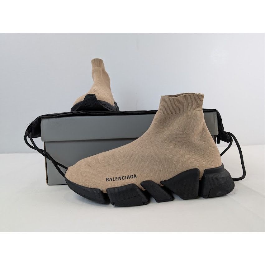 Balenciaga o1rshd1 Speed 2.0 LT Recycled Knit Sneaker in Beige / Black Size US 9 / EU 42 - 19 Thumbnail