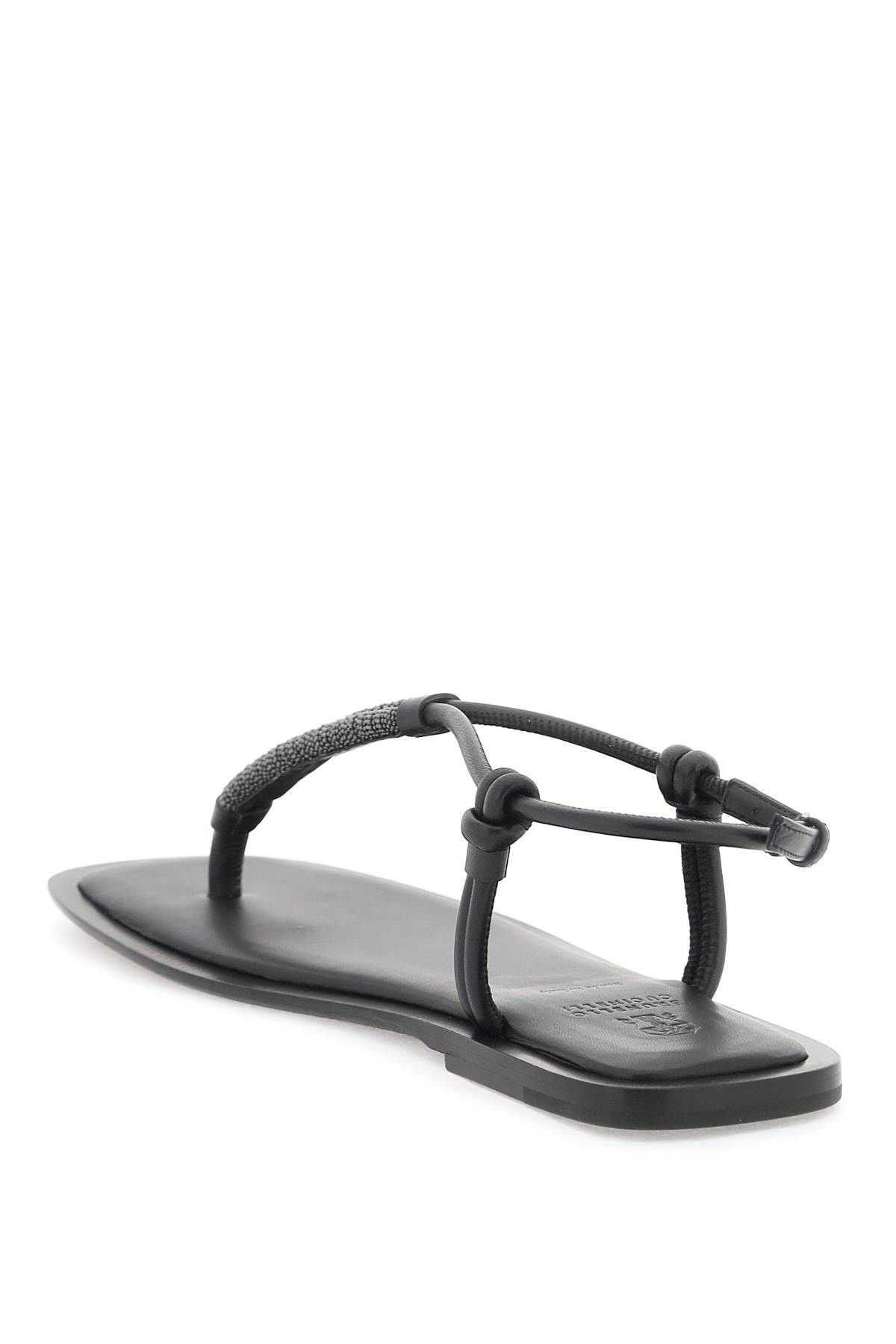 Brunello Cucinelli o1y0725 Ankle Strap Thong Leather Sandals in Black Size US 7.5 / IT 37.5 - 3 Thumbnail