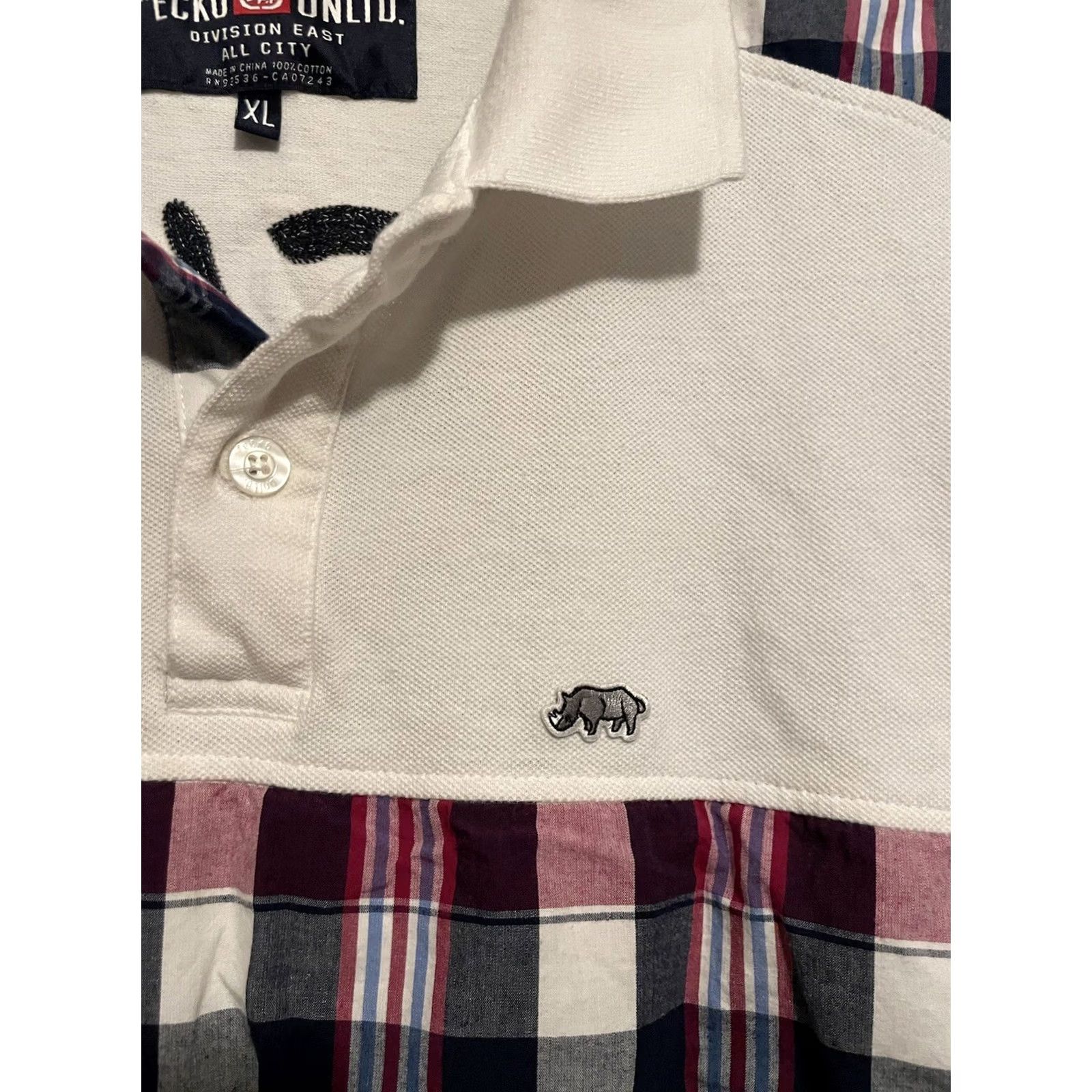 Ecko Unltd. VINTAGE Ecko Unltd Polo Shirt Mens XL White Embroidered Plaid Y2K Rugby Grunge 90s 00s Size US XL / EU 56 / 4 - 2 Thumbnail