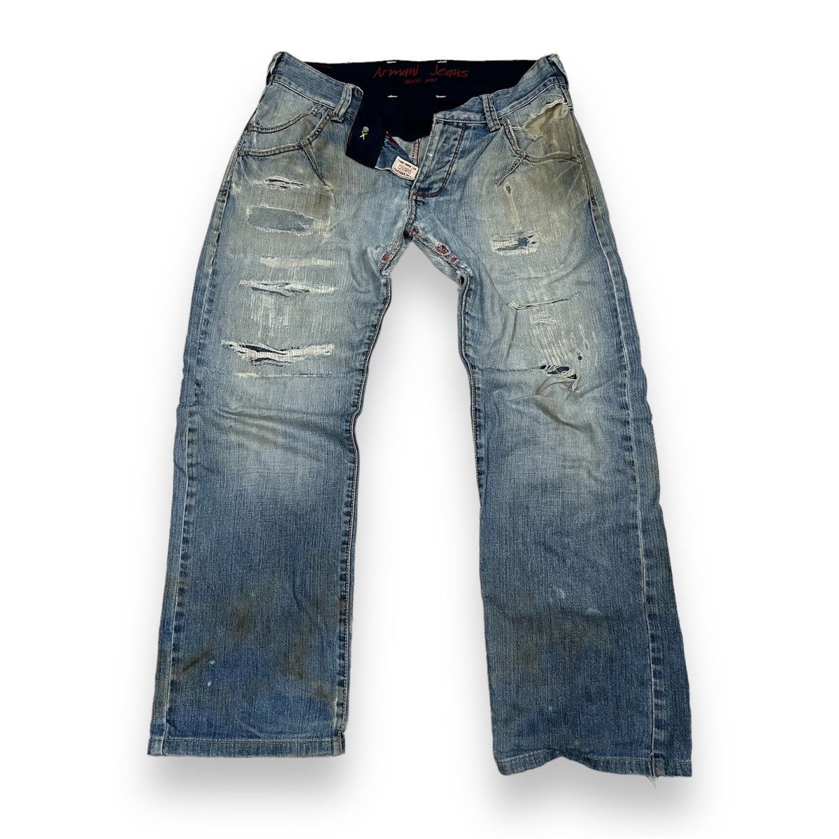 Armani × If Six Was Nine Ripped Distressed Armani Jeans Faded Blue Size US 33 - 2 Thumbnail