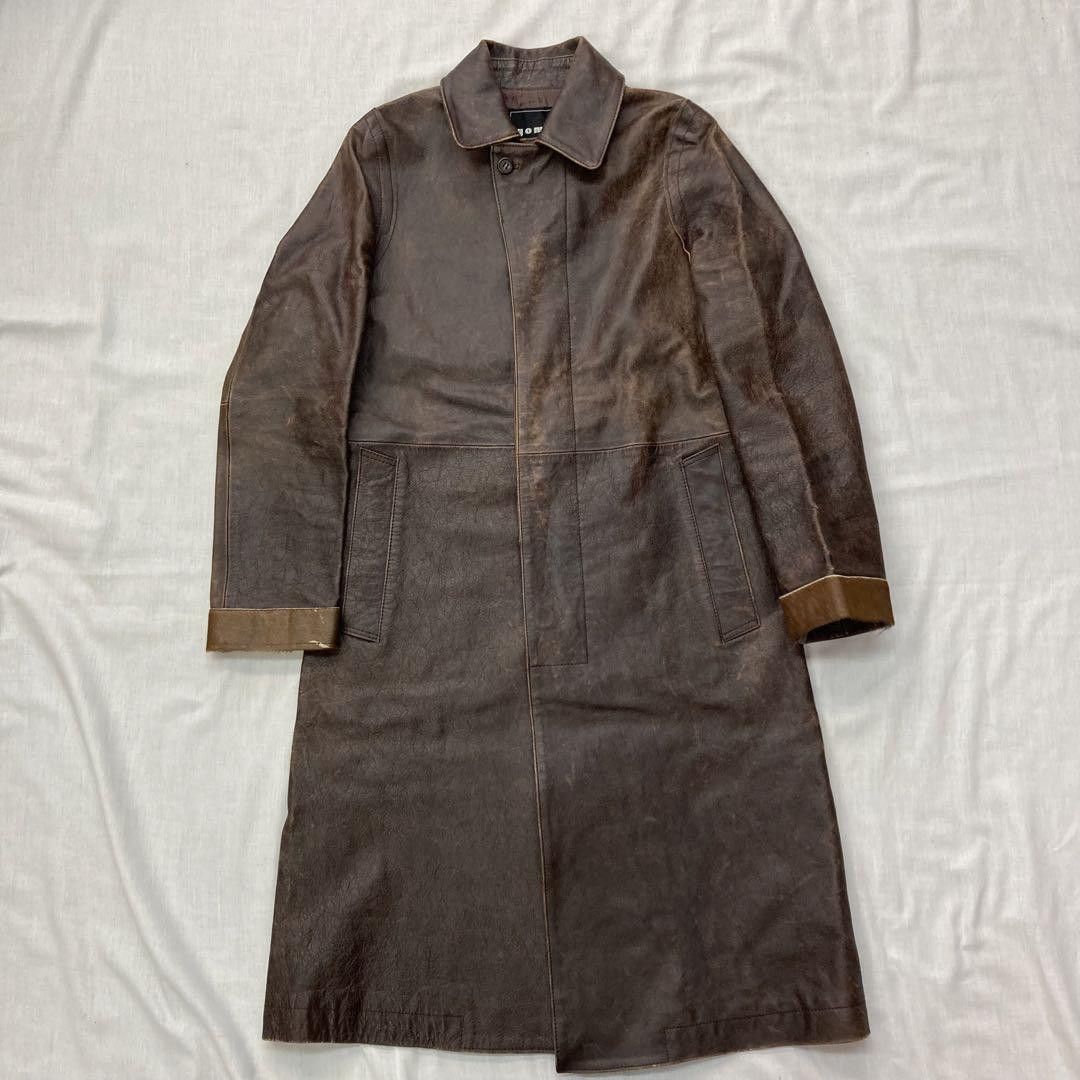 image of Yohji Yamamoto Pour Homme 90's Leather Long Coat in Brown, Men's (Size Small)