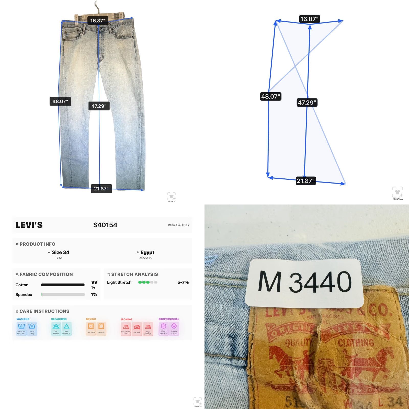 Levi's Levi's Jeans Mens 34x34 Blue Light Wash Straight Stretch Denim Zip Fly S40154 5-Pocket Logo Size US 34 / EU 50 - 9 Thumbnail