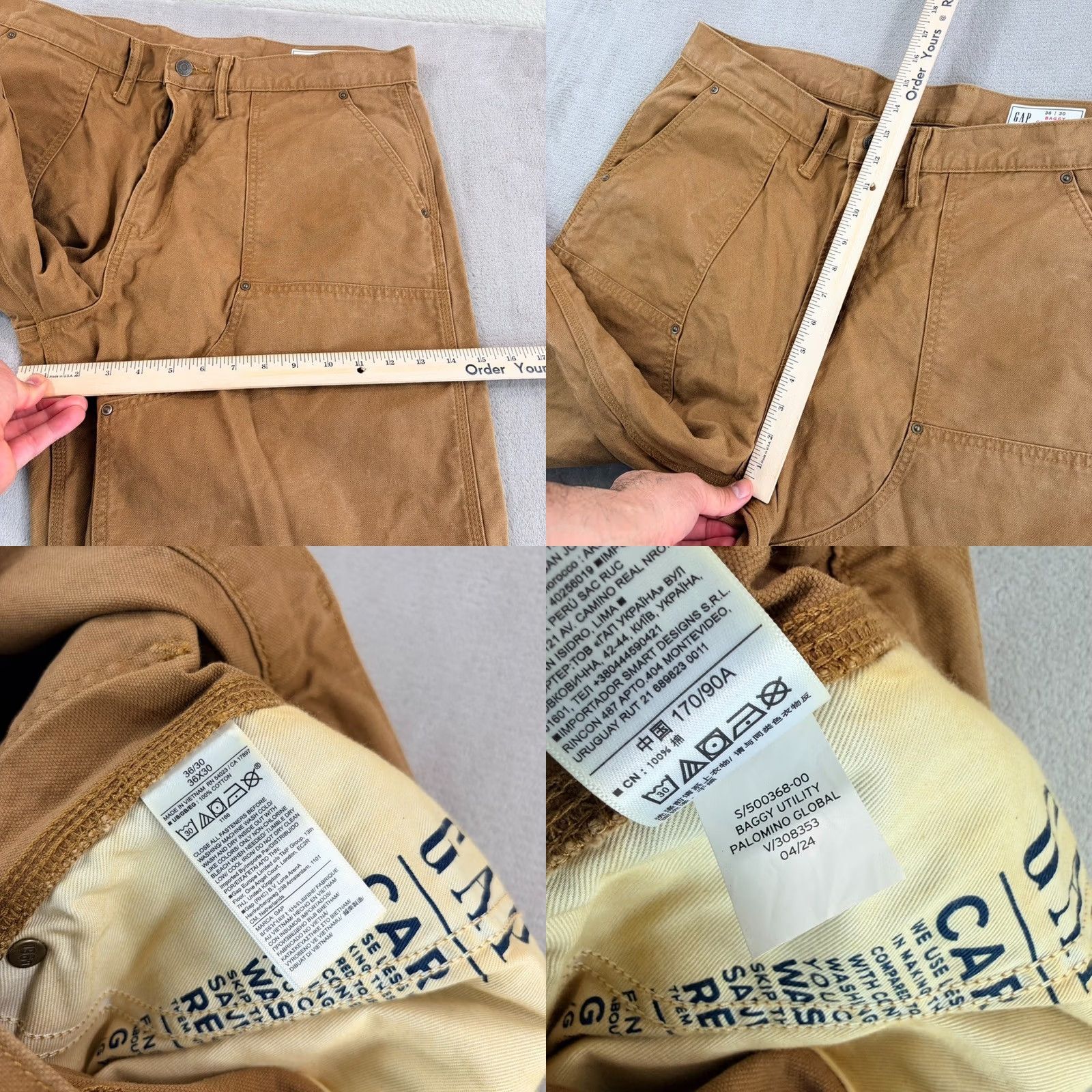 Gap Gap Utility Baggy Jeans Canvas Double-Knee Khaki Brown Men 38x29 (Tag 36x30) Size US 38 / EU 54 - 8 Thumbnail