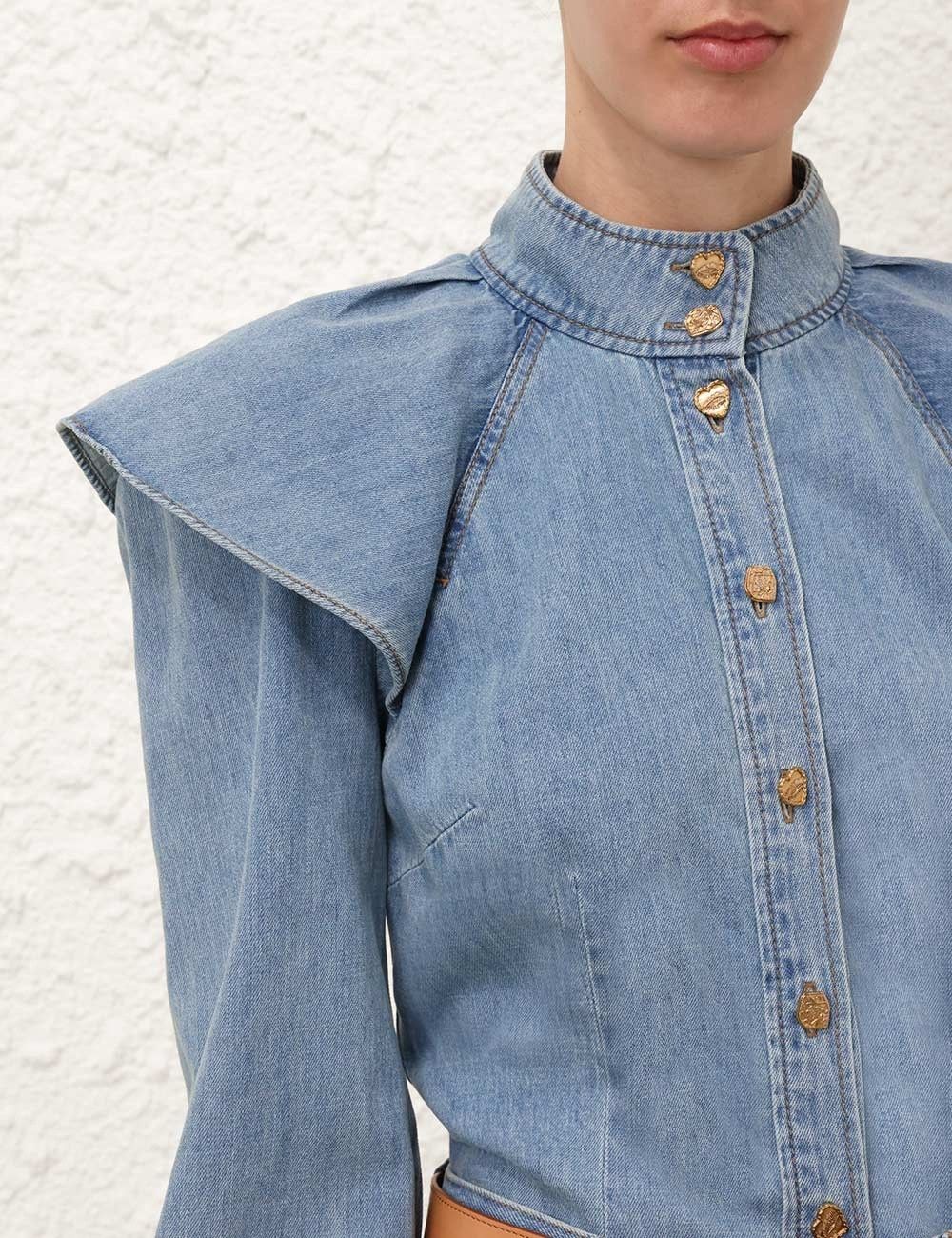 Zimmermann oc11z1025 Crush Denim Blouse in Blue Size L / US 10 / IT 46 - 4 Thumbnail
