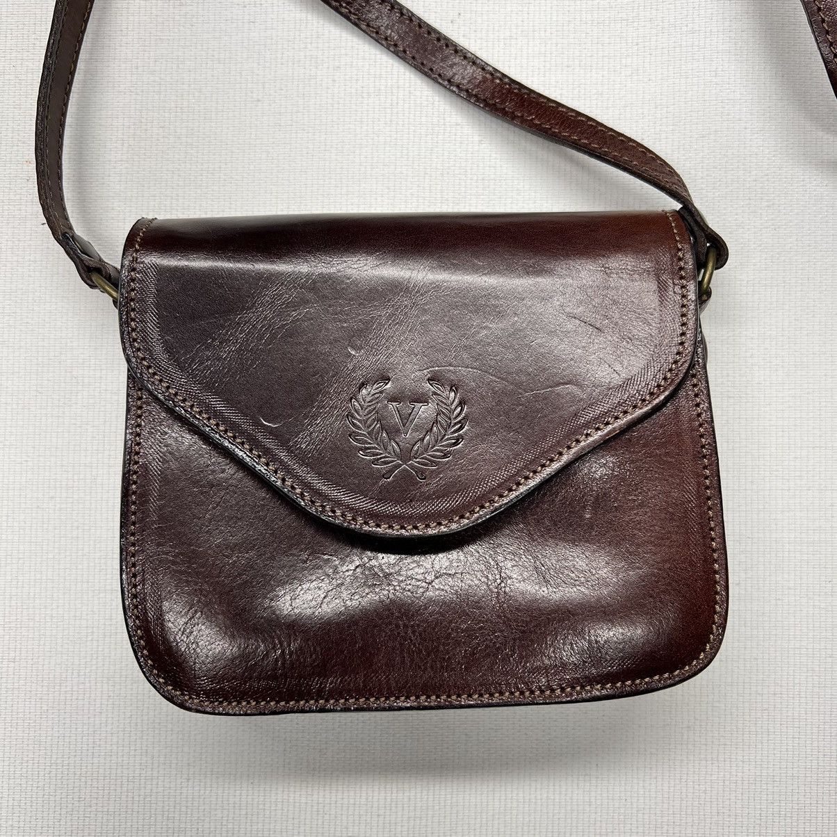 Firenze × Vintage Firenze Leather Bag Brown Saddle Shoulder Crossbody Handbag Size ONE SIZE - 2 Thumbnail
