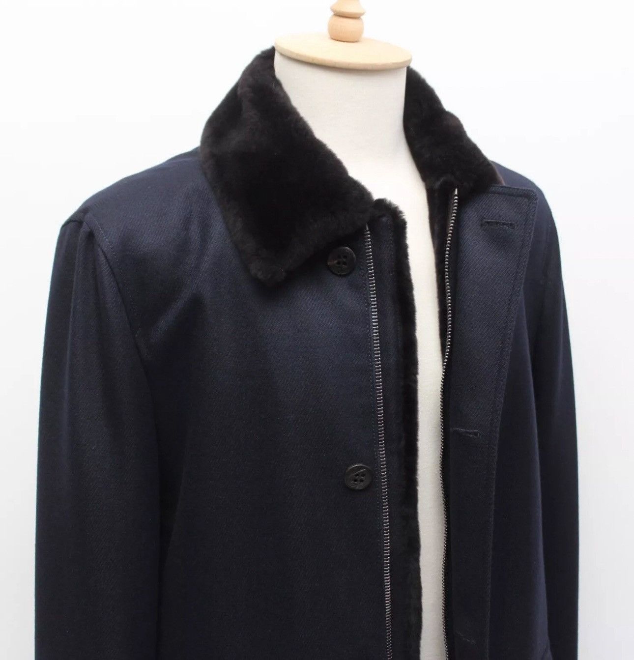 Brioni BRIONI Luxury Wool Long Navy Fur Collar Coat Overcoat fit XL Size US XL / EU 56 / 4 - 6 Thumbnail