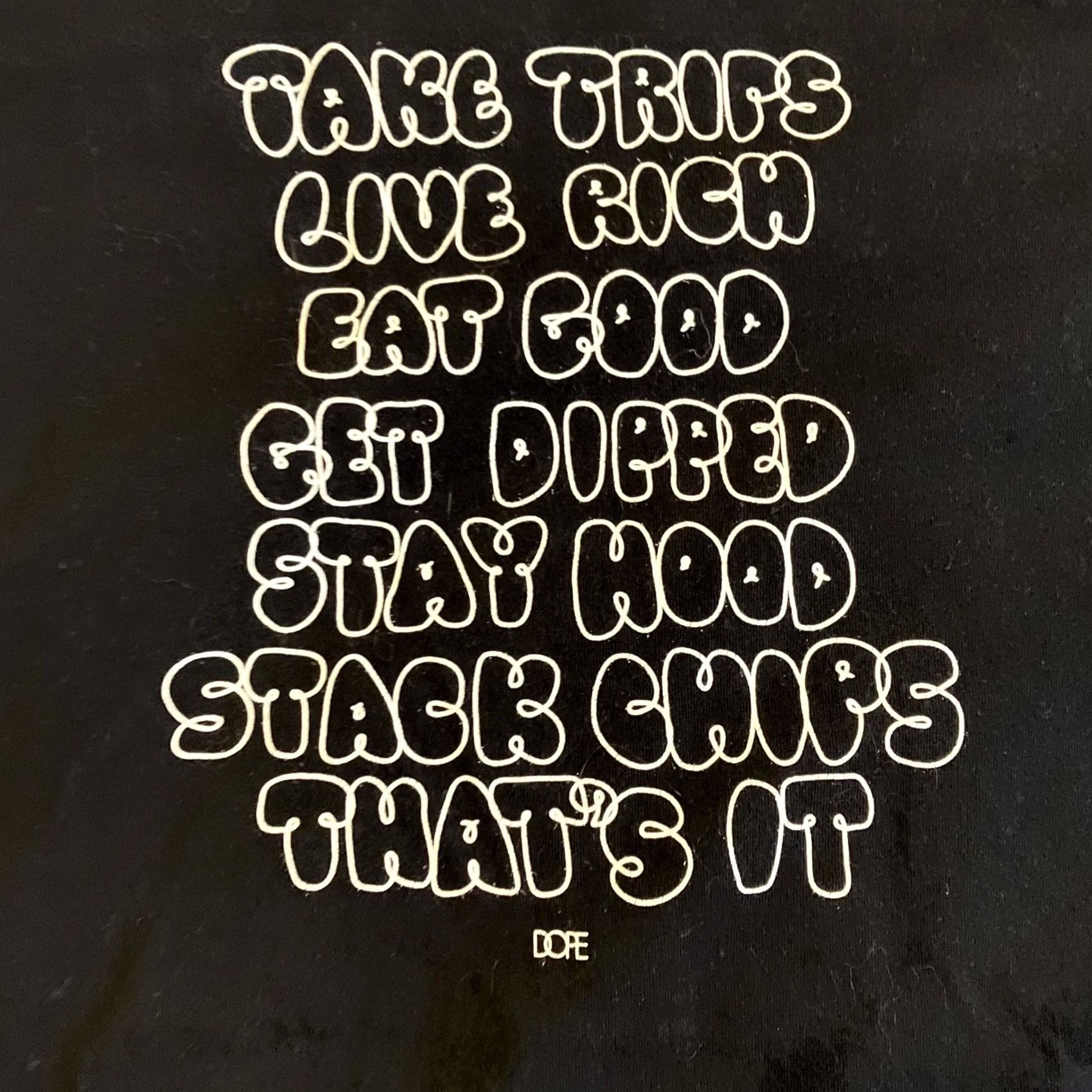 Vintage VINTAGE DOPE T-Shirt Men XXL Black Logo Graphic Print Short Sleeve Crew Neck 100% Cotton Man Fashion Designer Take Trips Live Rich Eat Good Get Dipped Size US XXL / EU 58 / 5 - 2 Thumbnail