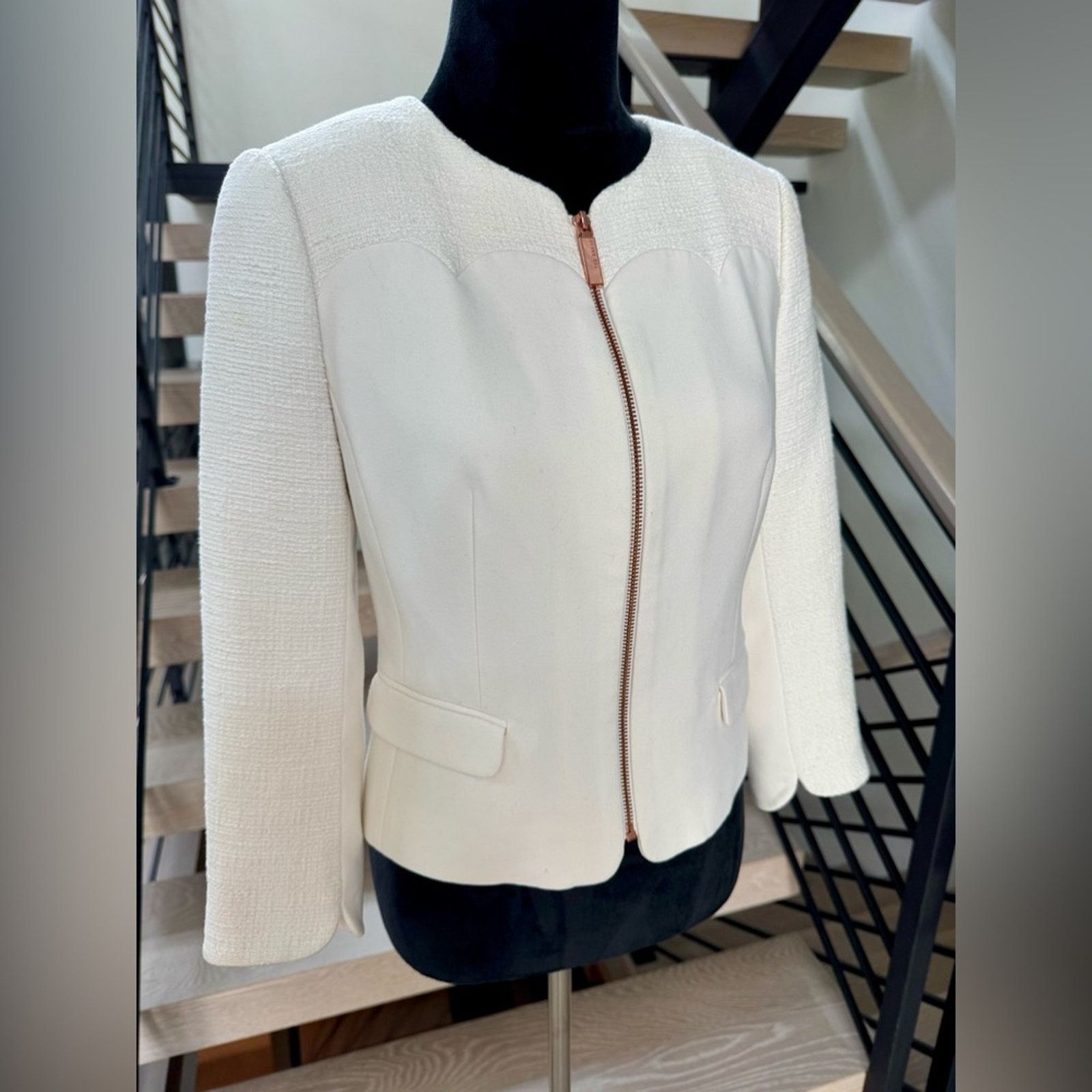 Ted Baker New Ted Baker Cream Textured Women's Blazer Size XS / US 0-2 / IT 36-38 - 2 Thumbnail