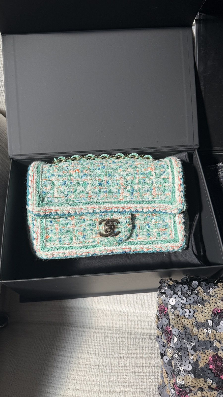 Chanel Mini Classic Flap Bag Green Multicolor Tweed 2019 Size ONE SIZE - 1 Thumbnail