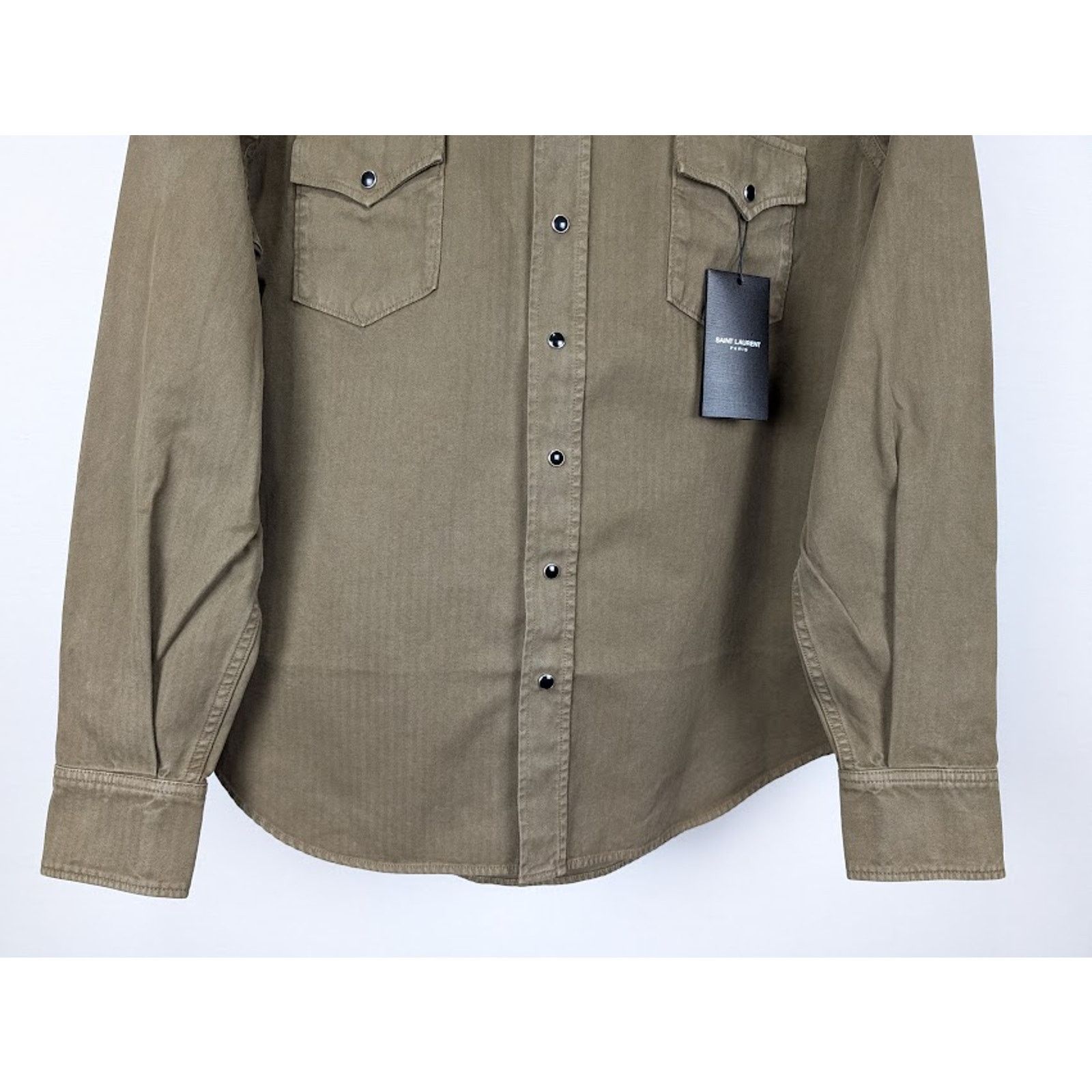 Saint Laurent Paris o1rshd1 Classic Western Shirt in Khaki Dyeing Stonewa Size US L / EU 52-54 / 3 - 9 Thumbnail