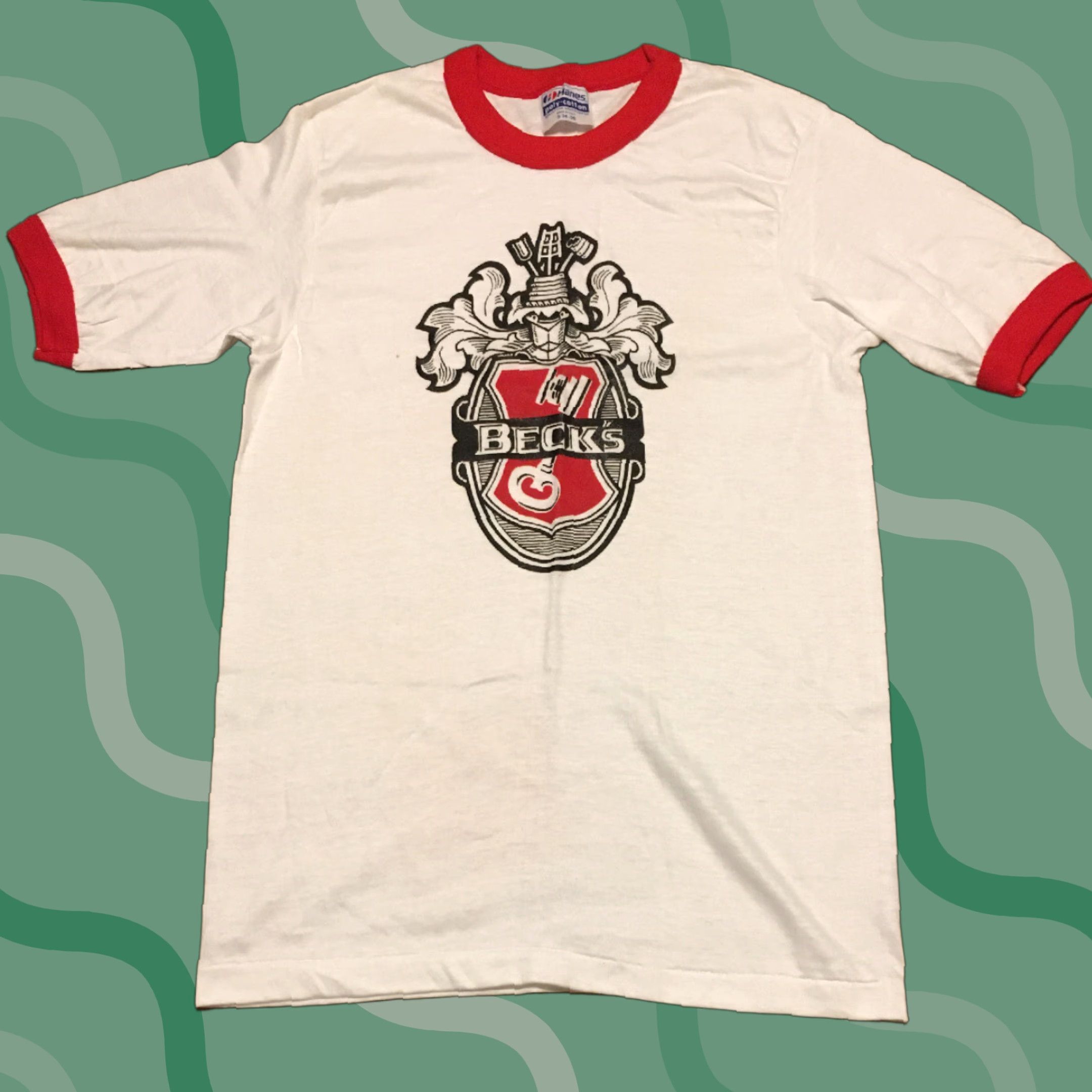 Hanes VINTAGE Beck's Beer Hanes T-Shirt Single Stitch Size S White Beer Mens Size US S / EU 44-46 / 1 - 1 Thumbnail