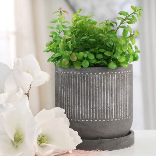 Designer × Homemade 6" LINE PATTERN PLANTER W/ SAUCER, GRAY Size US L / EU 52-54 / 3 - 1 Thumbnail