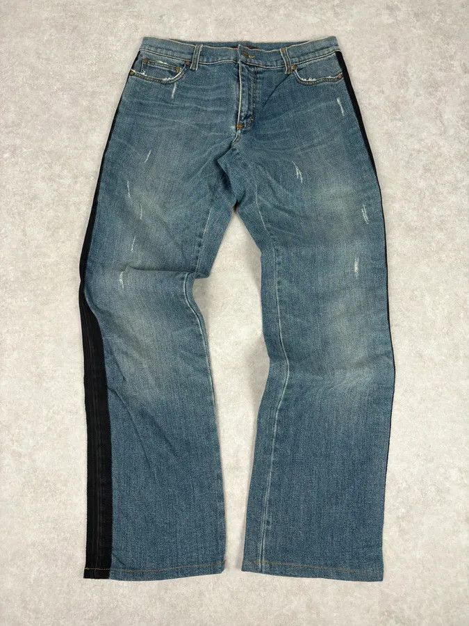Roberto Cavalli 2000s Roberto Cavalli Blue Straight Contrast Side Stripe Denim Jeans Size US 32 / EU 48 - 1 Thumbnail