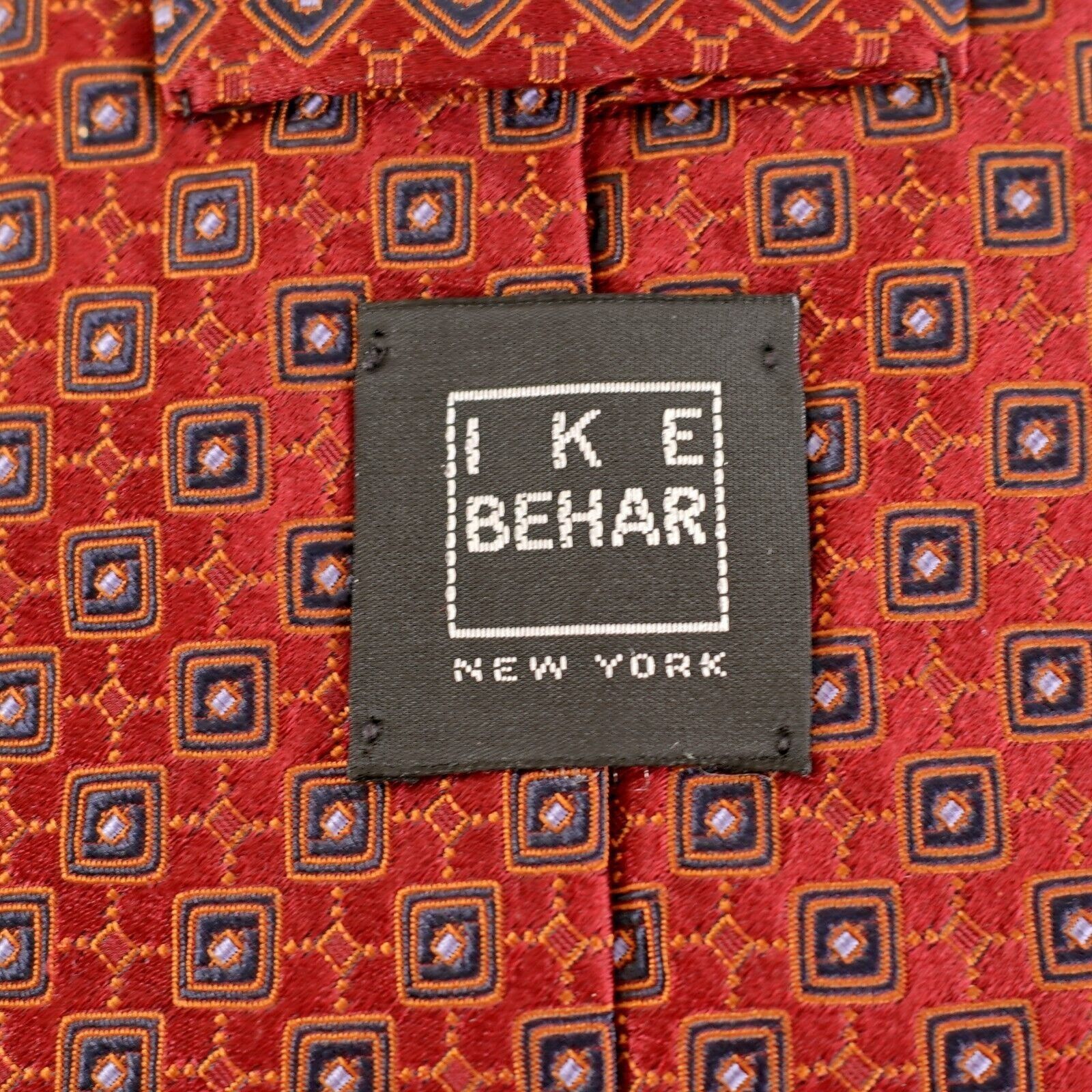 Ike Behar Ike Behar New York Red Black Geometric Woven Wide Silk Tie Size ONE SIZE - 3 Thumbnail
