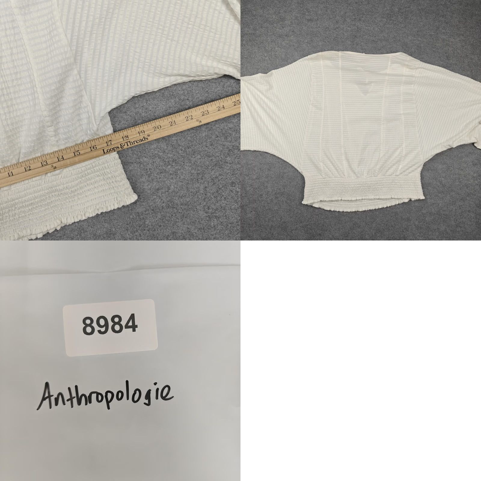 Anthropologie Anthropologie Blouse Womens XL White Textured Stripe Dolman Sleeve Smocked Hem Size XL / US 12-14 / IT 48-50 - 8 Thumbnail
