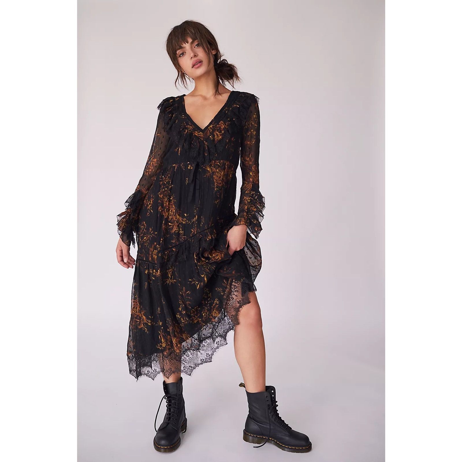 image of Free People Y2K Eliza Midi Dress Size 4 in Black, Women's