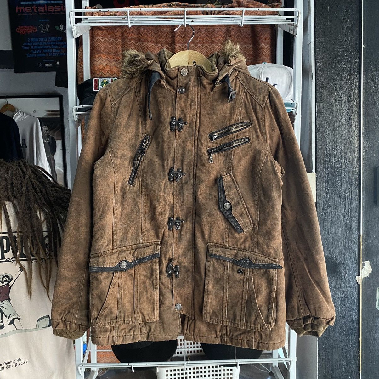 In The Attic In the Attic Brown Grunge Multi-Pocket Fur Hoodie Jacket Size US M / EU 48-50 / 2 - 1 Thumbnail