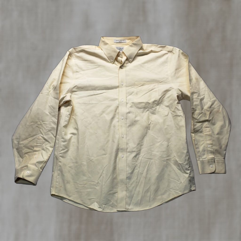 Vintage L.L. Bean Shirt Dress Shirt 100% Cotton Wrinkle Resistant Yellow Men 17 35 Oxford Button-Down Collar Vintage No Size US XL / EU 56 / 4 - 1 Thumbnail