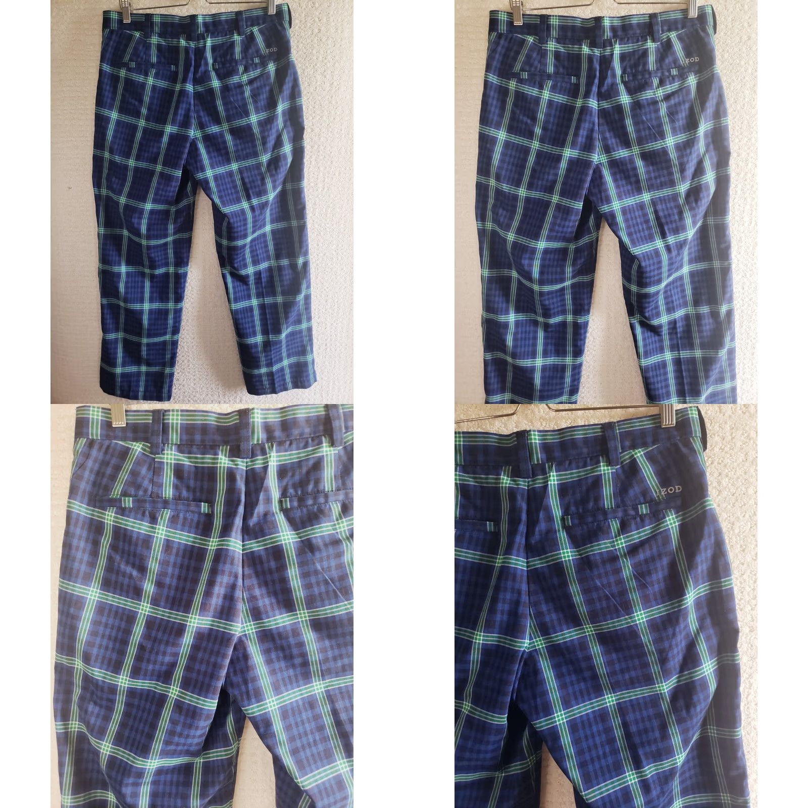Izod Izod Golf Pants Mens 32x30 Blue Green Plaid Stretch Polyester Spandex Slimming Moisture Wicking Zip Slash Pockets Casual, Travel, Wedding, Golf Size US 32 / EU 48 - 8 Thumbnail