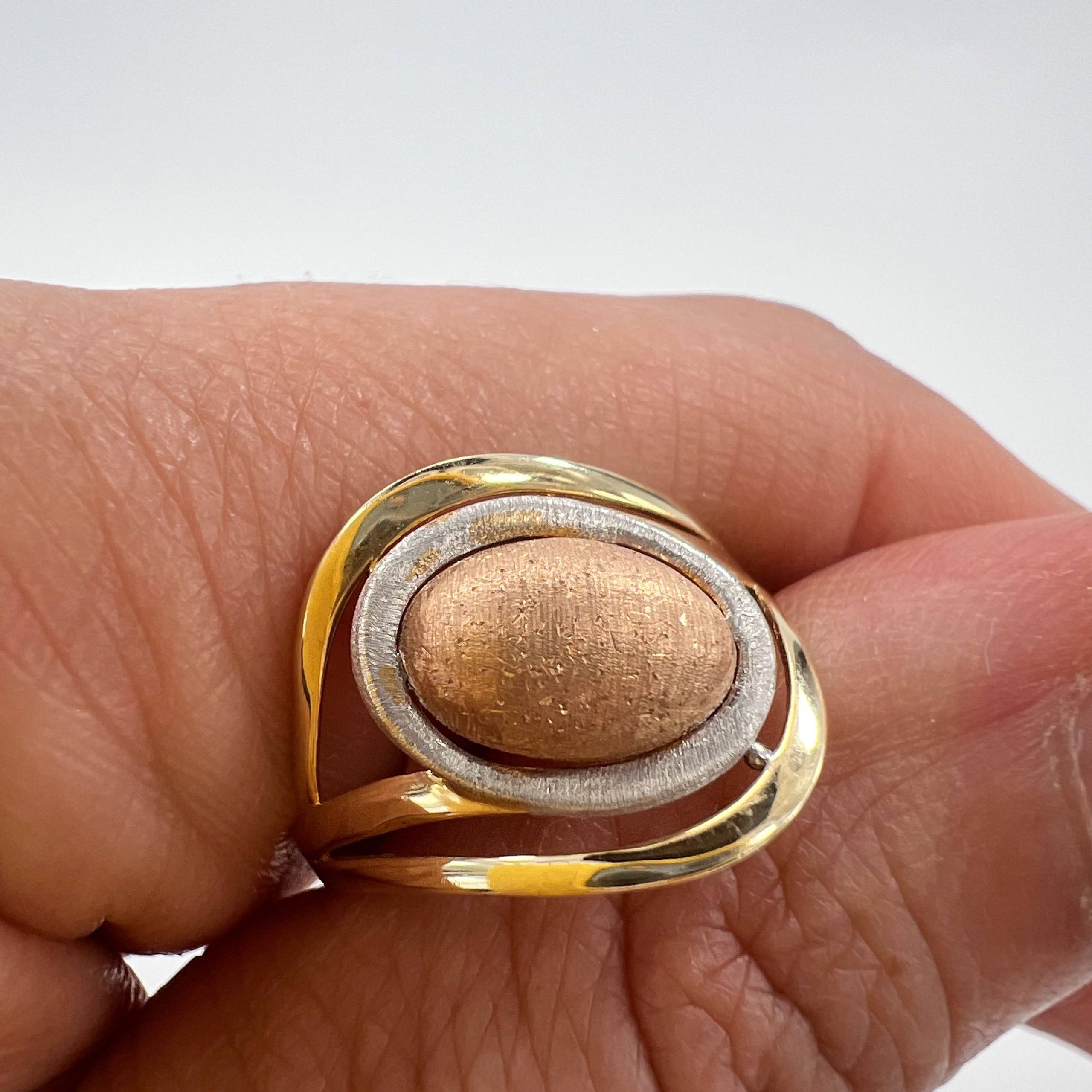Other 14K Gold Ring Oval Rose Yellow White Gold 2.4g Size 7 Size ONE SIZE - 4 Thumbnail