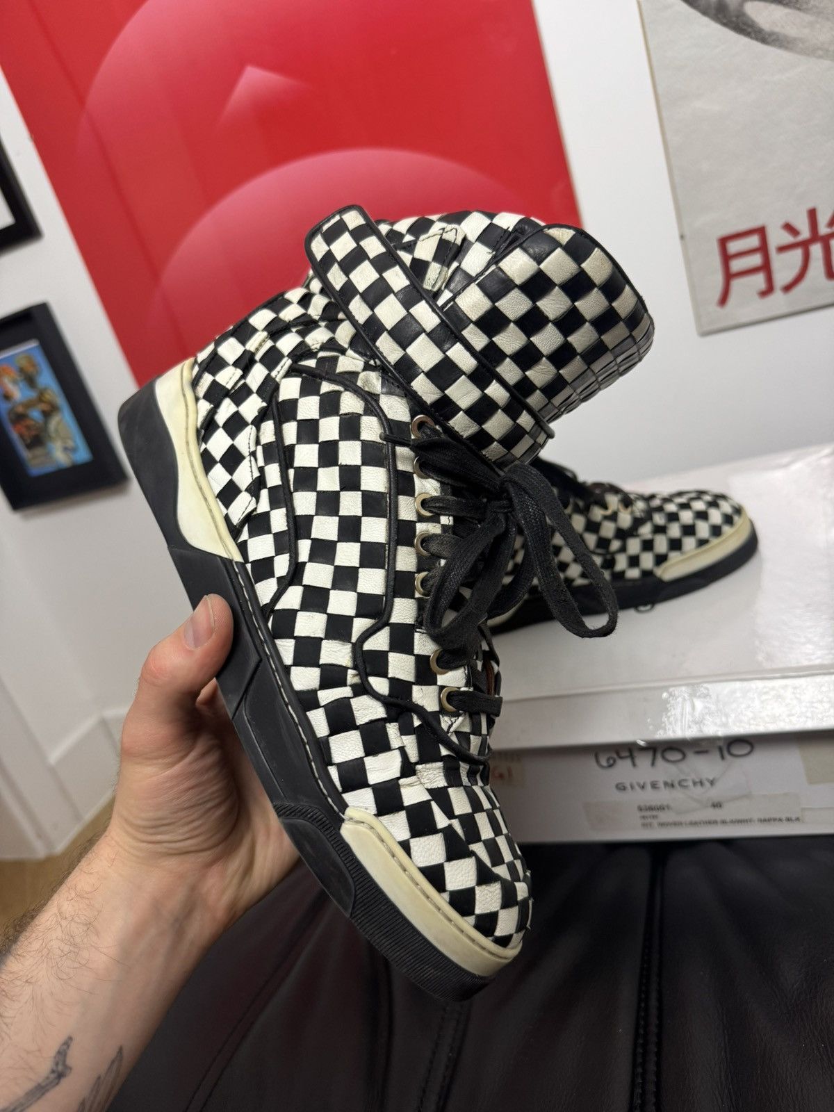 Givenchy Givenchy Tyson High-Top Sneakers Woven Leather Checkerboard Size US 7.5 / EU 40-41 - 7 Thumbnail