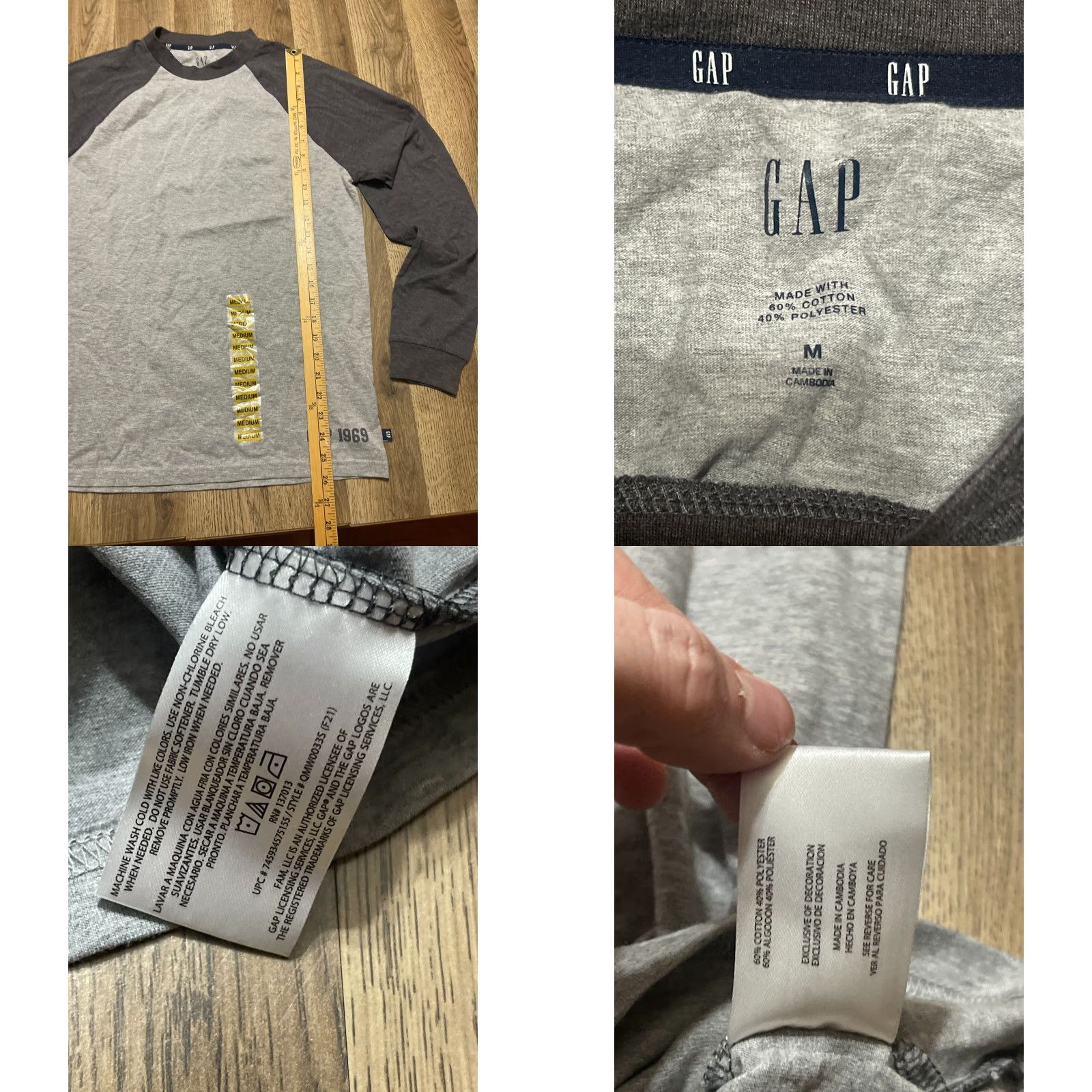 Gap Gap 1969 Shirt Men M Gray Long Sleeve Regular Fit T-Shirt Vintage No Size US M / EU 48-50 / 2 - 8 Thumbnail