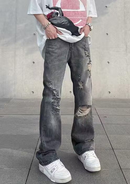image of Distressed Gray Denim Jeans in Grey, Men's (Size 32)