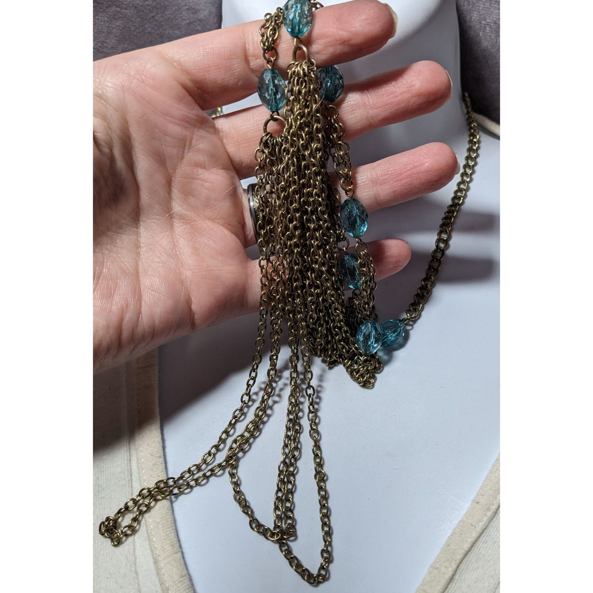 Other Layered Gold Tone Glam Necklace With Blue Beaded Accents Size ONE SIZE - 6 Thumbnail