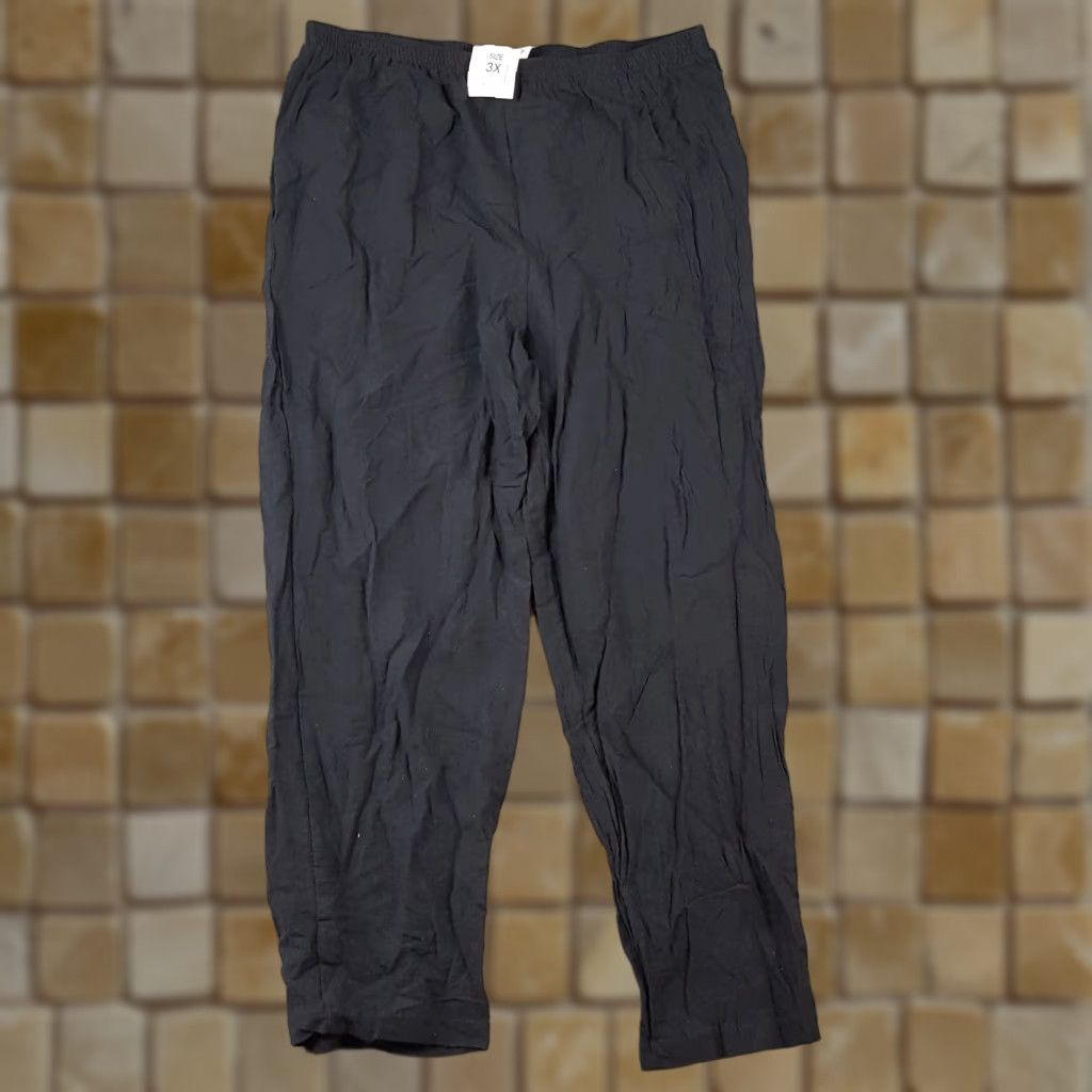 Vintage VINTAGE 80s Women's Pants Relaxed Fit Tapered Ankle Cotton Black Casual Retro Y2K Bohemian Comfort 3X Size 40" / US 18 - 1 Thumbnail