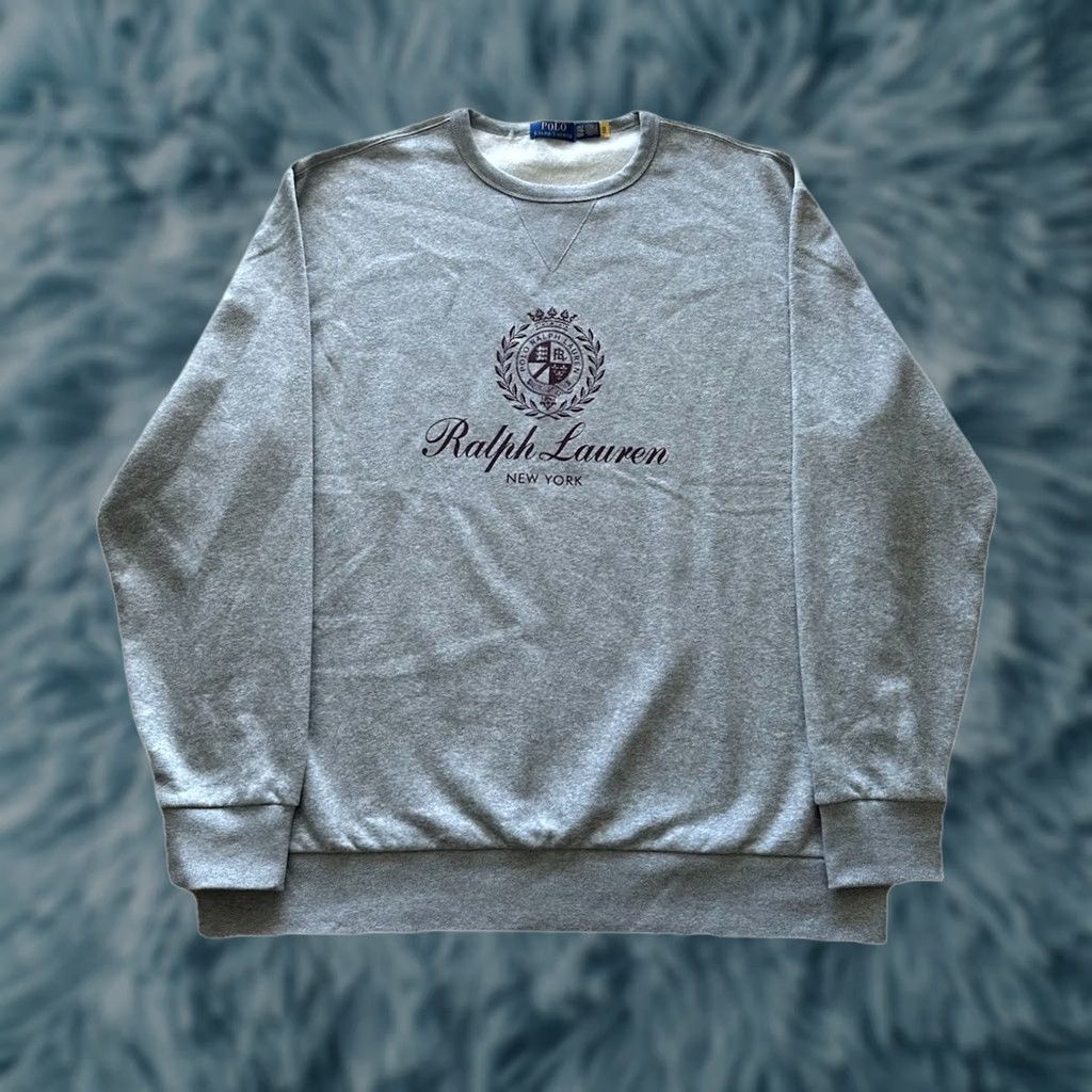 Polo Ralph Lauren VINTAGE Polo Ralph Lauren Grey Burgundy Crest Logo Crewneck Sweatshirt XXL Size US XXL / EU 58 / 5 - 1 Thumbnail