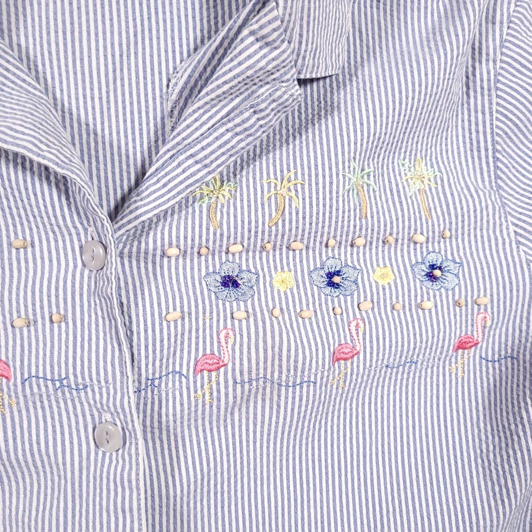 Vintage VINTAGE Alfred Dunner Shirt Short Sleeve Button Up Women's 14 Blue Stripe Beaded Beach Size XL / US 12-14 / IT 48-50 - 4 Thumbnail