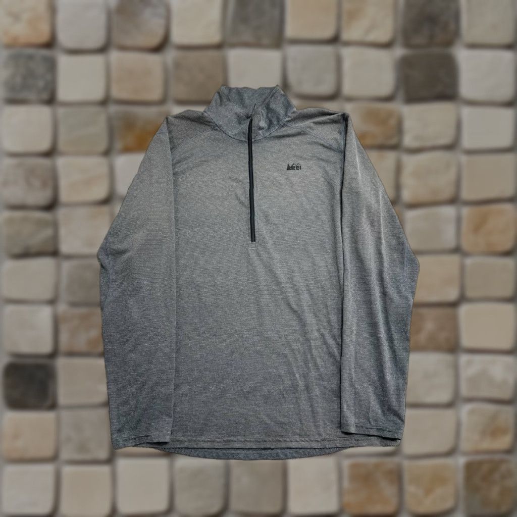 Vintage REI Shirt Mens Large Gray Striped Stretch Logo Mock Neck Half Zip Athletic Top Size US L / EU 52-54 / 3 - 1 Thumbnail