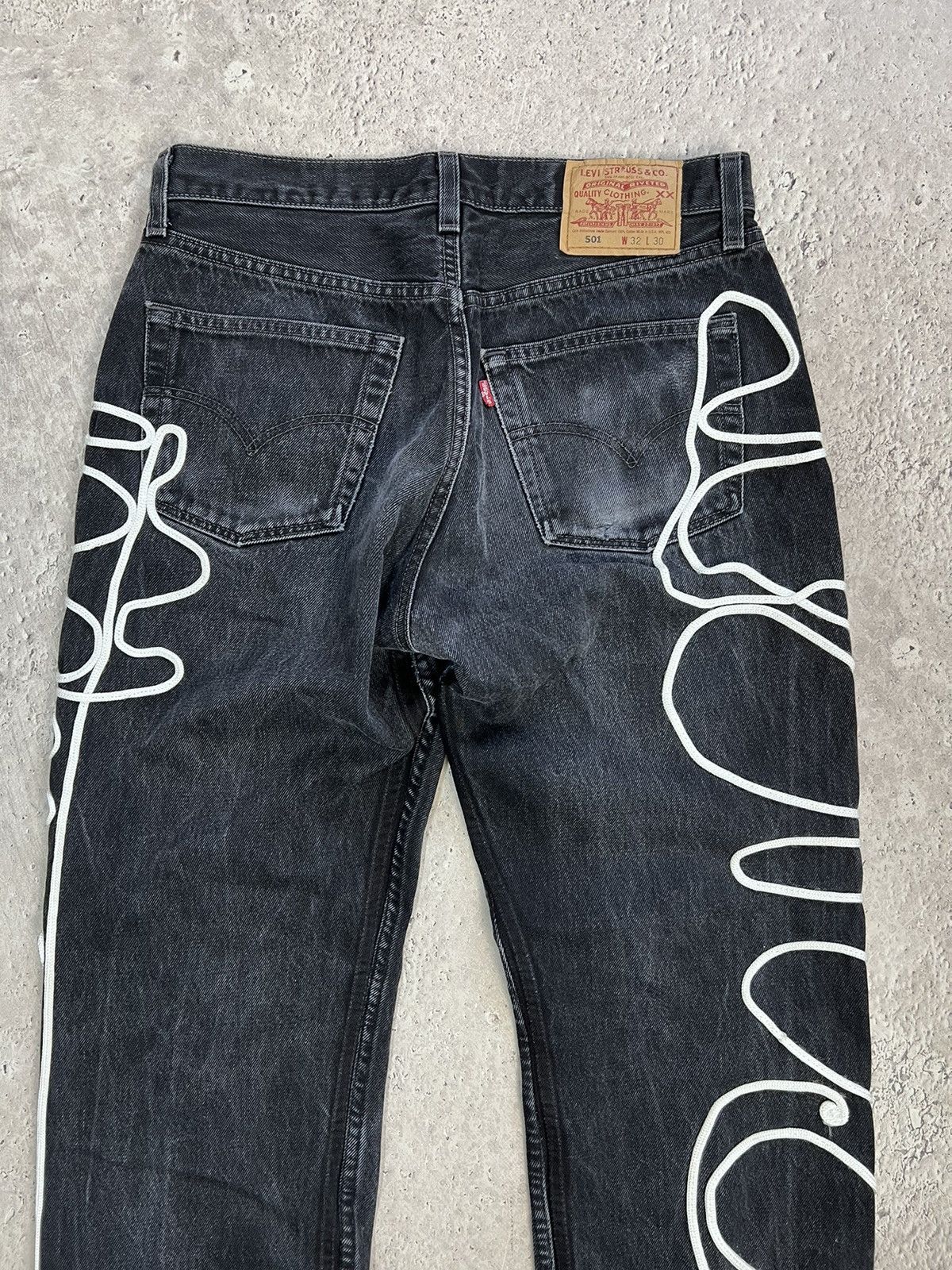 Levi's × Levi's Vintage Clothing Levis 501 Custom Skeleton Jeans Denim FUCK DISTRESSED PANTS Size US 32 / EU 48 - 15 Thumbnail