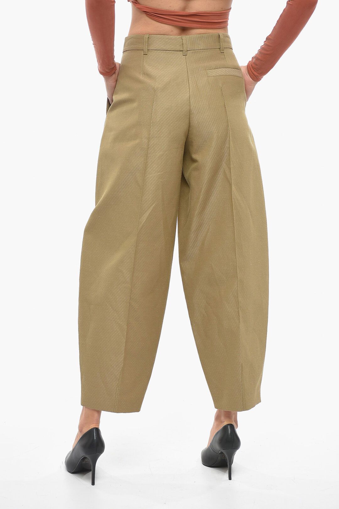 Stella McCartney og1mm0824 Zipped Ankle Wool Pant in Khaki Size 28" / US 6 / IT 42 - 2 Thumbnail