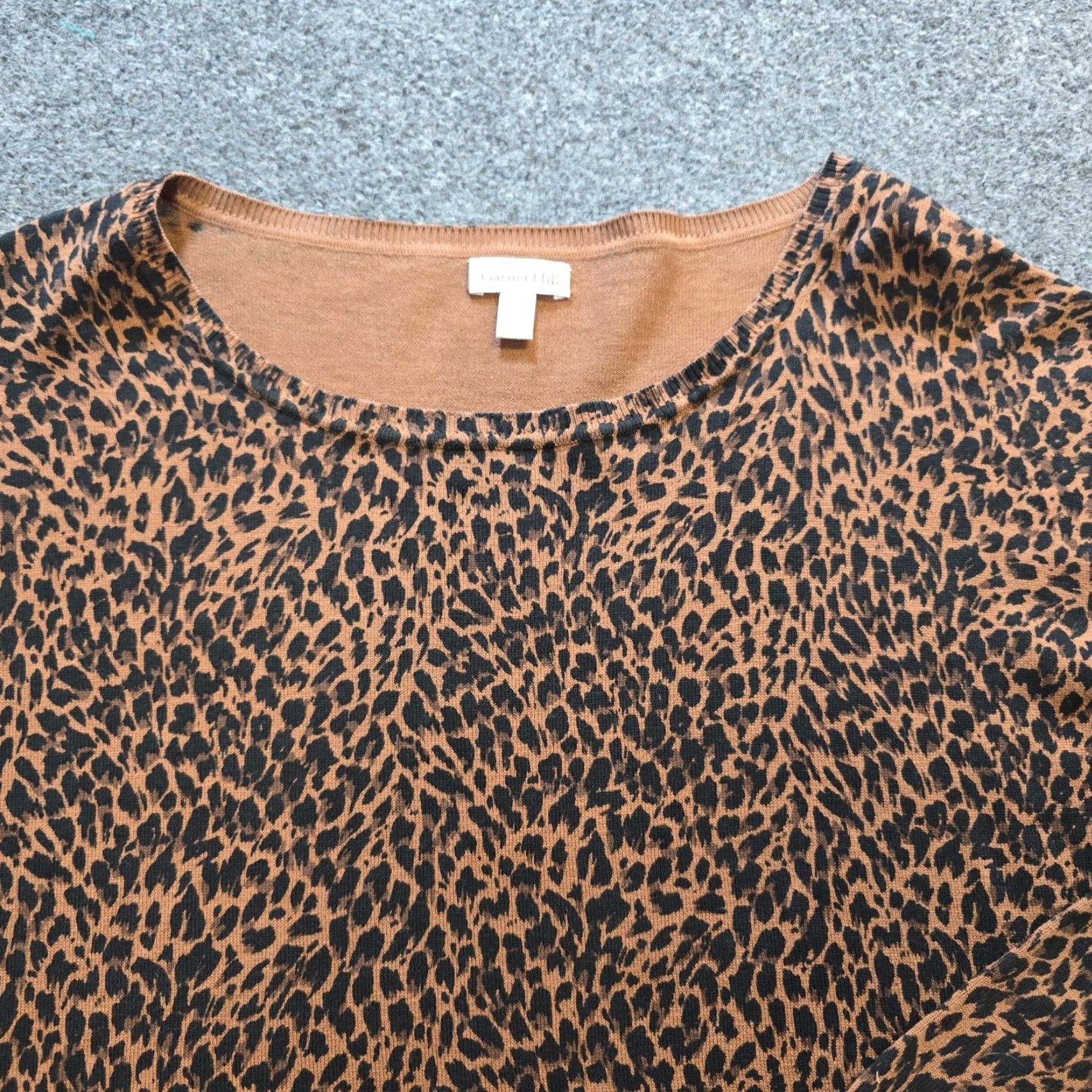 Vintage Garnet Hill Sweater Womens Large Brown Leopard Silk Blend Knit Long Sleeve Pullover Regular Fit Lightweight Crew Neck Pattern: Animal Print Size L / US 10 / IT 46 - 2 Thumbnail