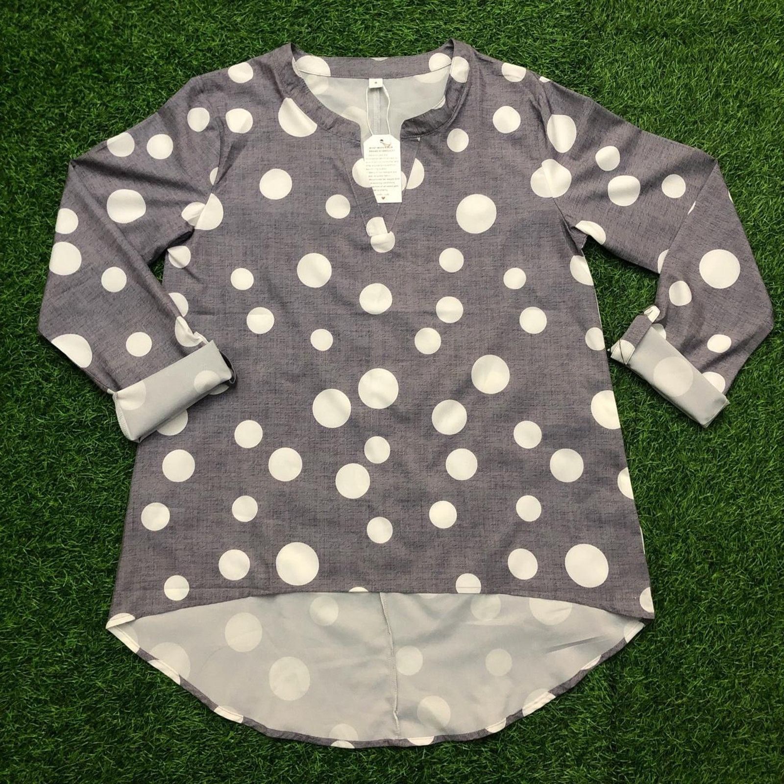 Other NWT Grey/White Polka Dot High-Low Blouse Size S / US 4 / IT 40 - 1 Thumbnail