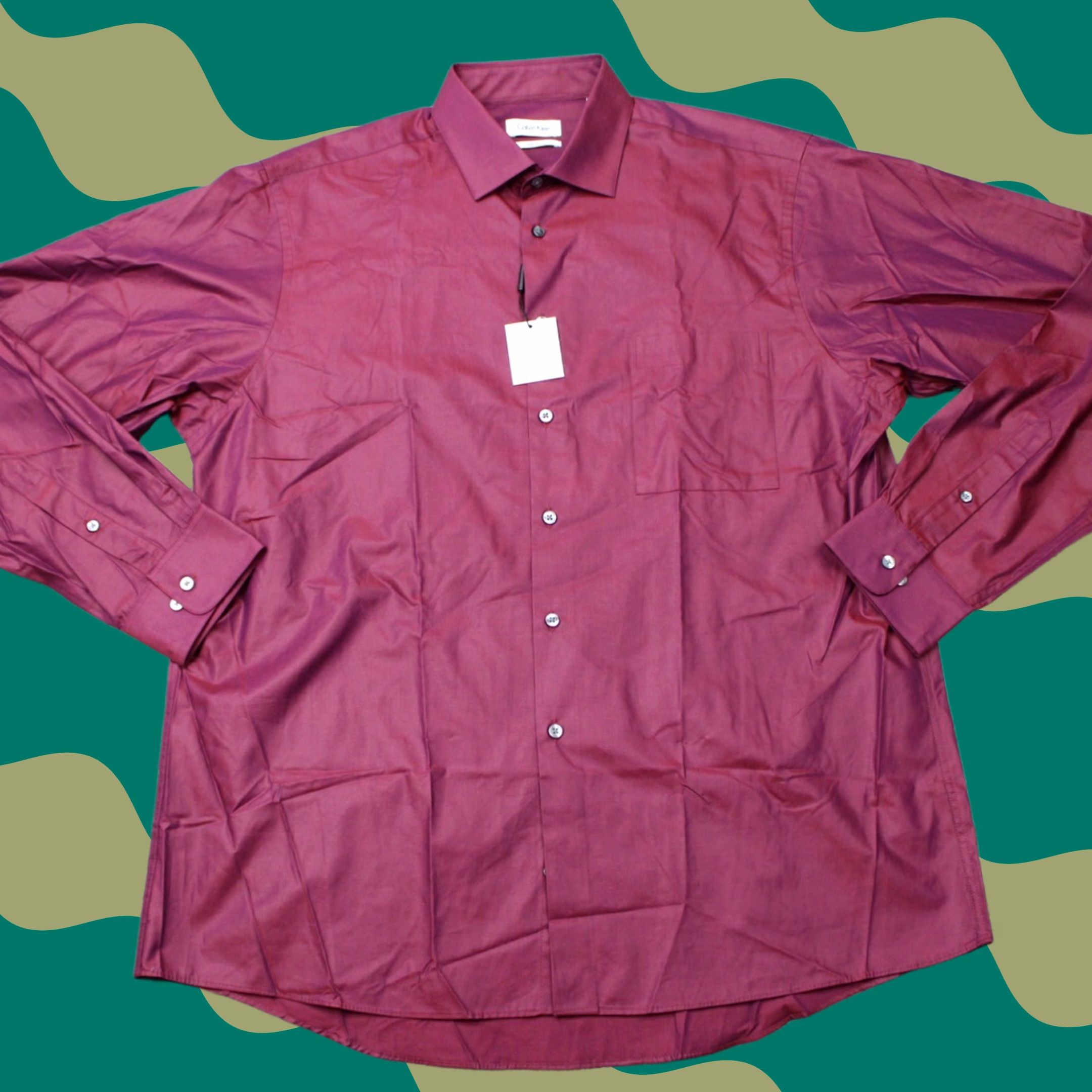 Calvin Klein Calvin Klein Dress Shirt Mens 17, 36/37 Red Regular Cotton Long Sleeve NWT Shirt Mens Red 100% Cotton Dress Shirt Size 46R - 1 Thumbnail