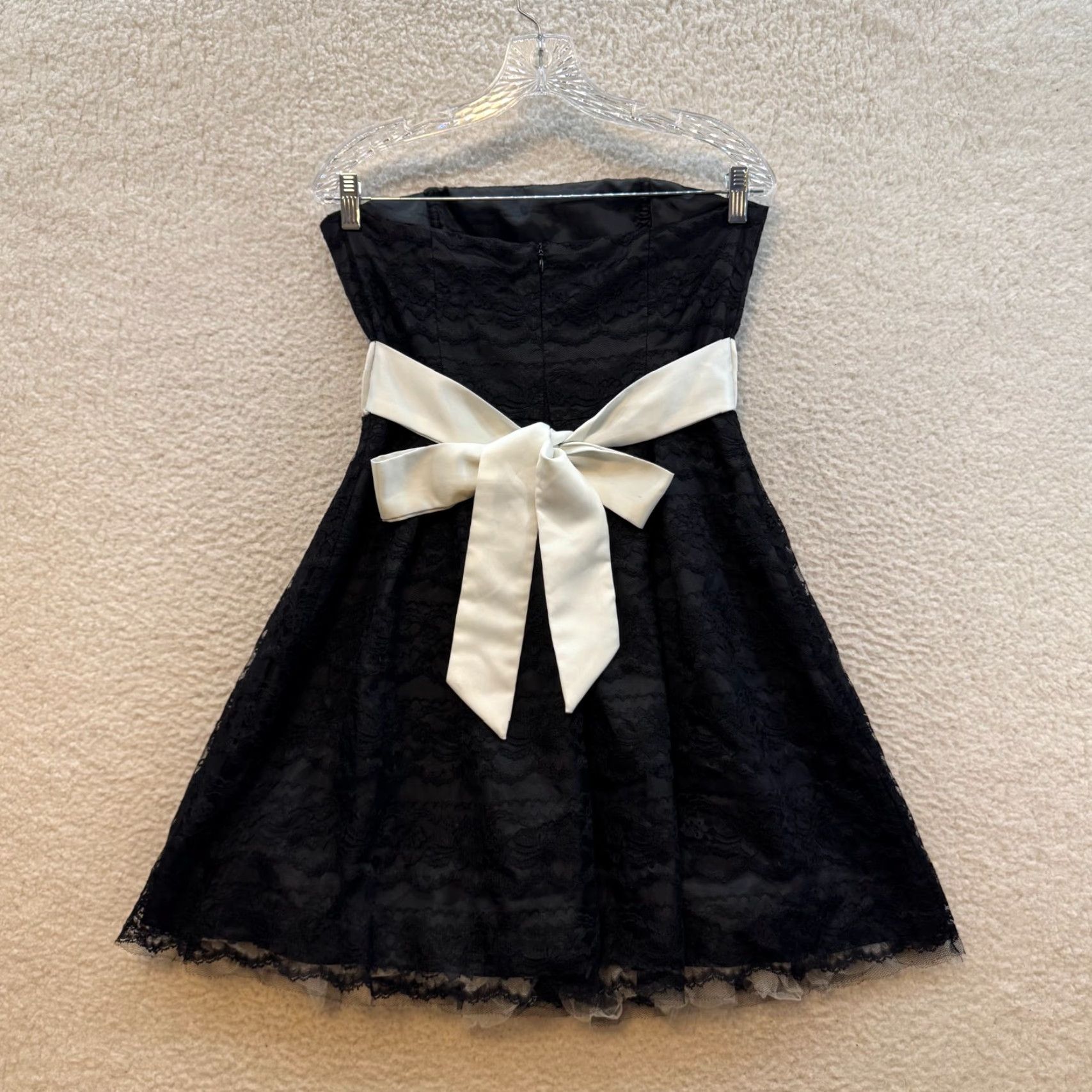 Vintage VINTAGE Y2K Black Mini Prom Dress Lace Bow Strapless Goth Fairy 10 Prom Womens Satin? Size L / US 10 / IT 46 - 2 Thumbnail