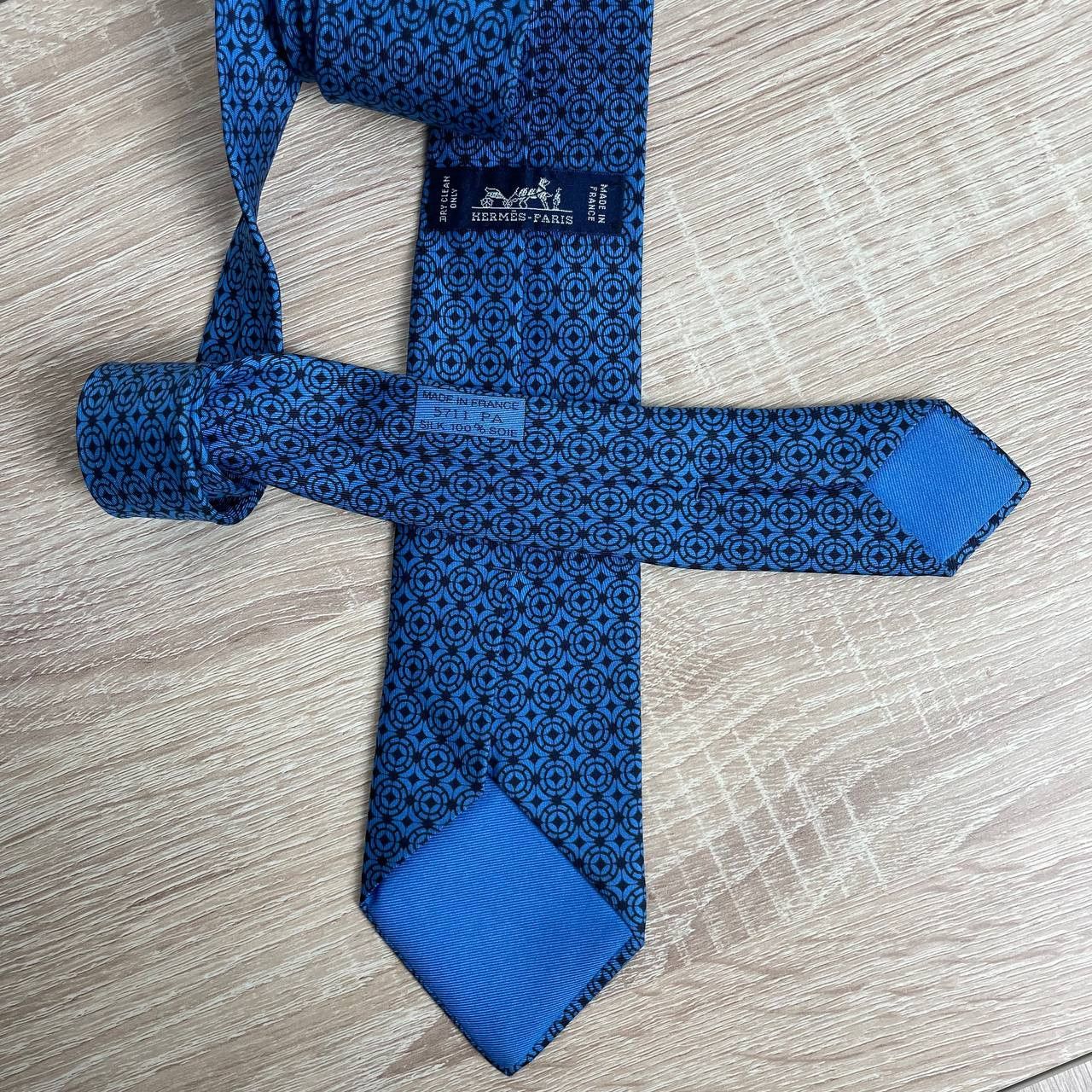 Hermes Hermes Paris Silk Tie 5711 PA Geometry Blue Size ONE SIZE - 3 Thumbnail