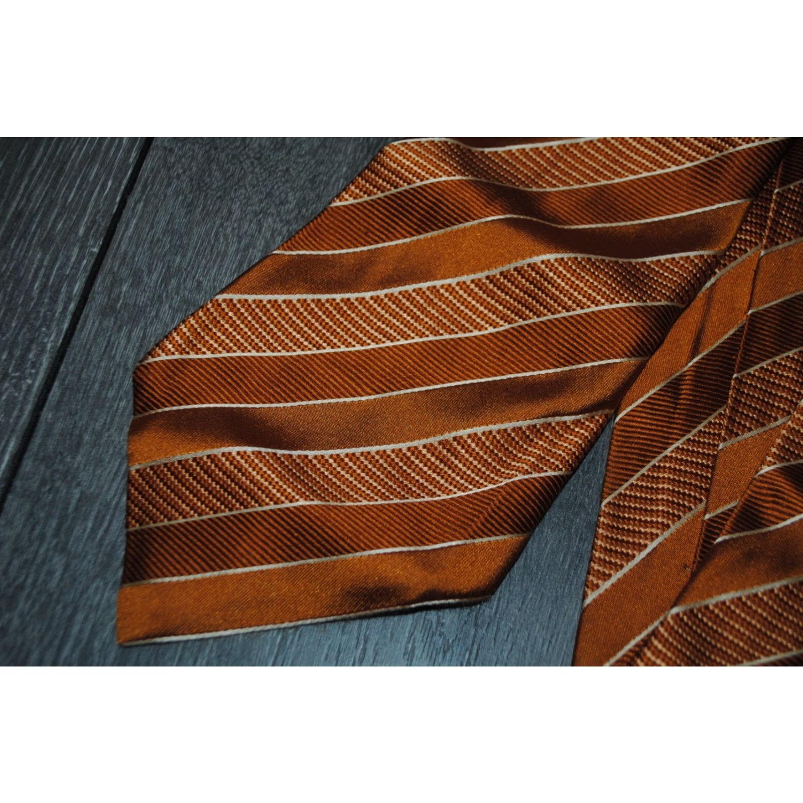 Vintage LUIGI BORRELLI NAPOLI MENS SILK NECKTIE ITALY LUXURY BROWN STRIPED Size ONE SIZE - 2 Thumbnail