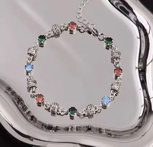 VIBE Colorful Crystal 925 Sterling Silver Female Bracelet Size ONE SIZE - 5 Thumbnail