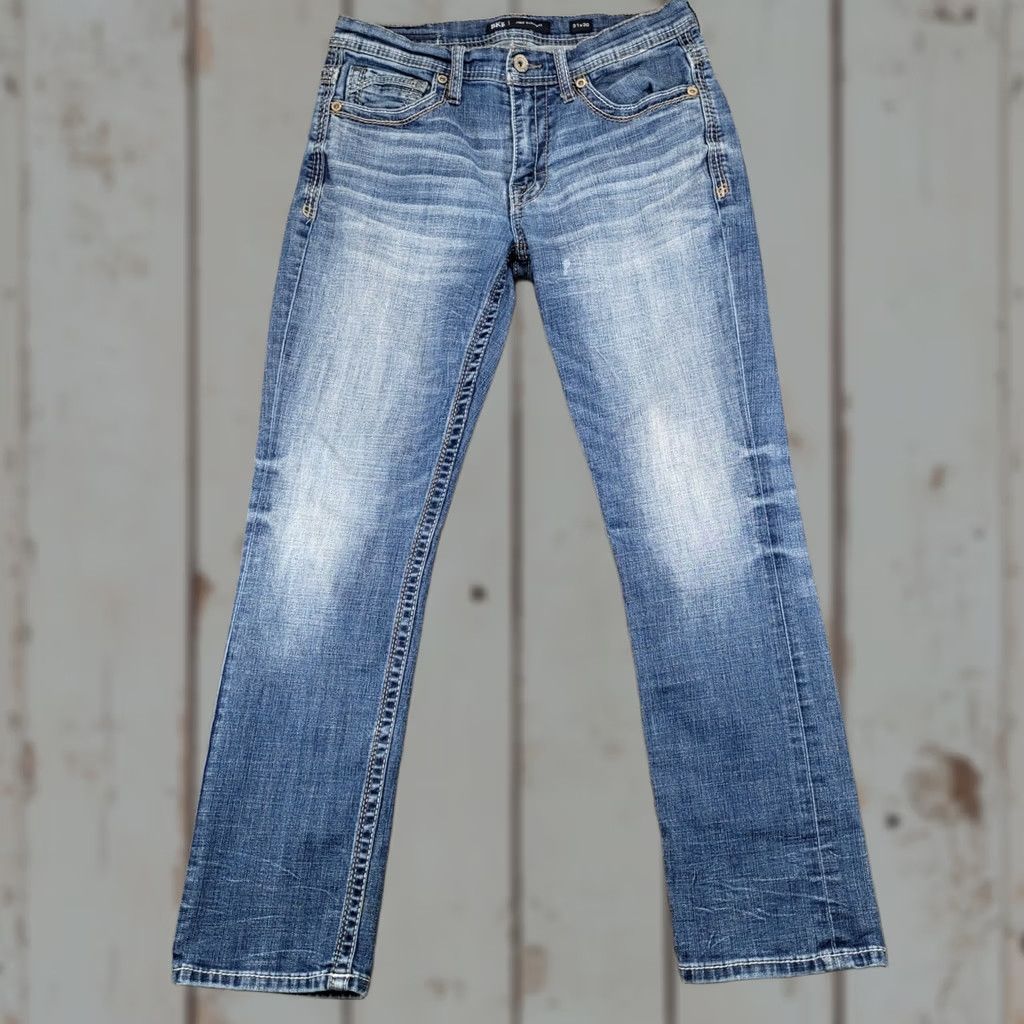 BKE BKE Jake Straight Jeans Mens 30x29 Blue Distressed Stretch Zip Button Ready to Ship Old Navy? Size US 30 / EU 46 - 1 Thumbnail