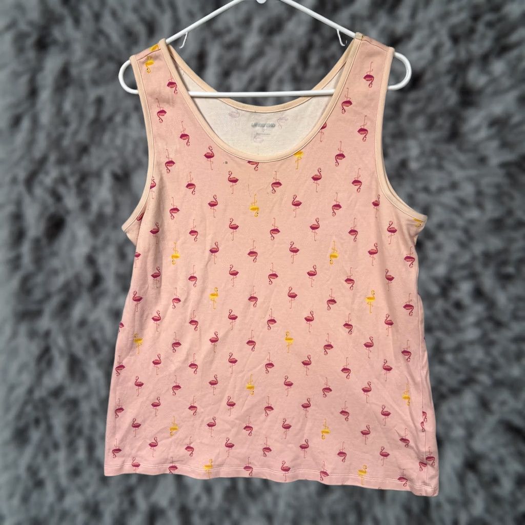 Lands' End Lands' End Tank Top XL Flamingo Print Peach Pink Yellow Beach Summer Casual Womens Sleeveless Scoop Neck Jersey Cotton Size XL / US 12-14 / IT 48-50 - 1 Thumbnail