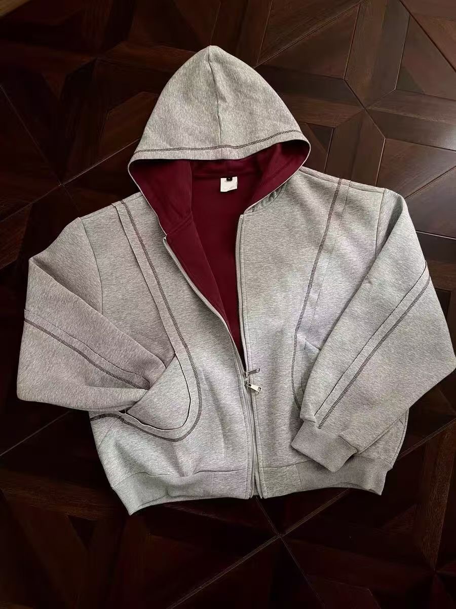 Vintage Heather Gray Zip Up Hoodie with Maroon Lining Size US M / EU 48-50 / 2 - 1 Thumbnail