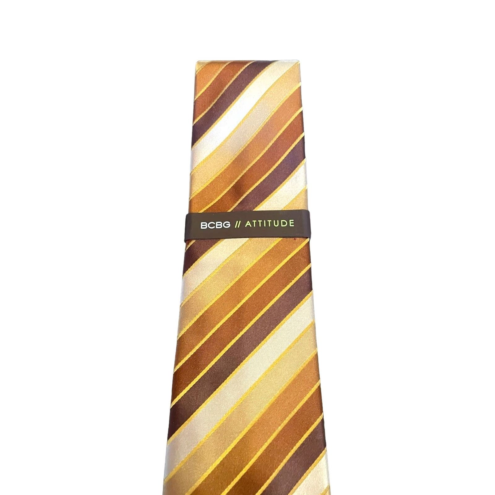 Bcbgmaxazria VINTAGE? No — BCBG ATTITUDE Tie Men Brown Gold Striped 100% Silk Hand Sewn 57"-60" Classic Width Mens Size ONE SIZE - 3 Thumbnail