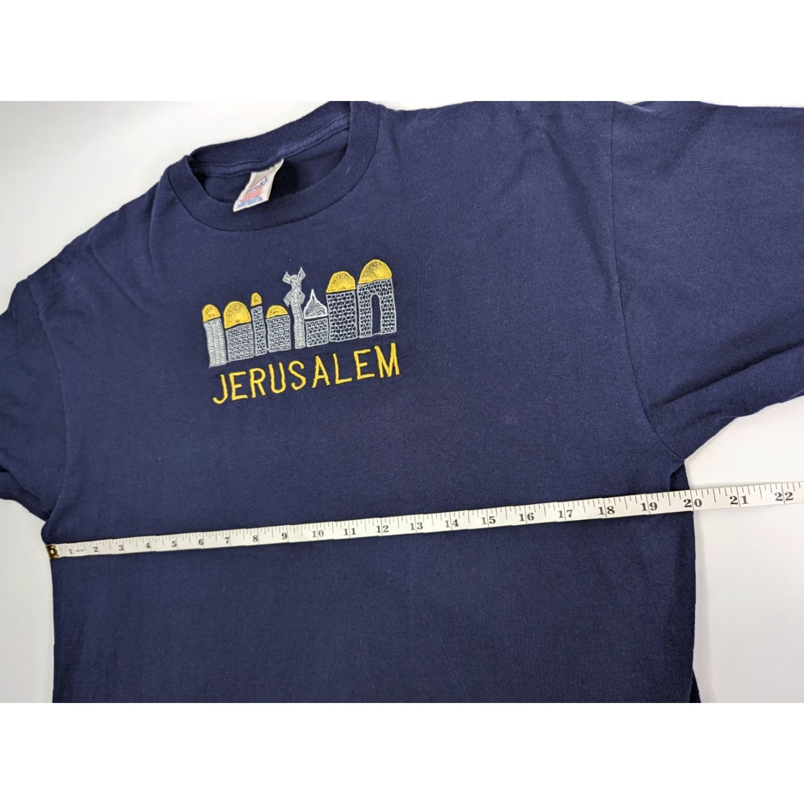 Jerzees VINTAGE Jerzees Shirt Jerusalem Navy L Blue 90s city hebrew israel jerusalem jewish lion of judah graphic embroidery crew neck Men Size US L / EU 52-54 / 3 - 5 Thumbnail