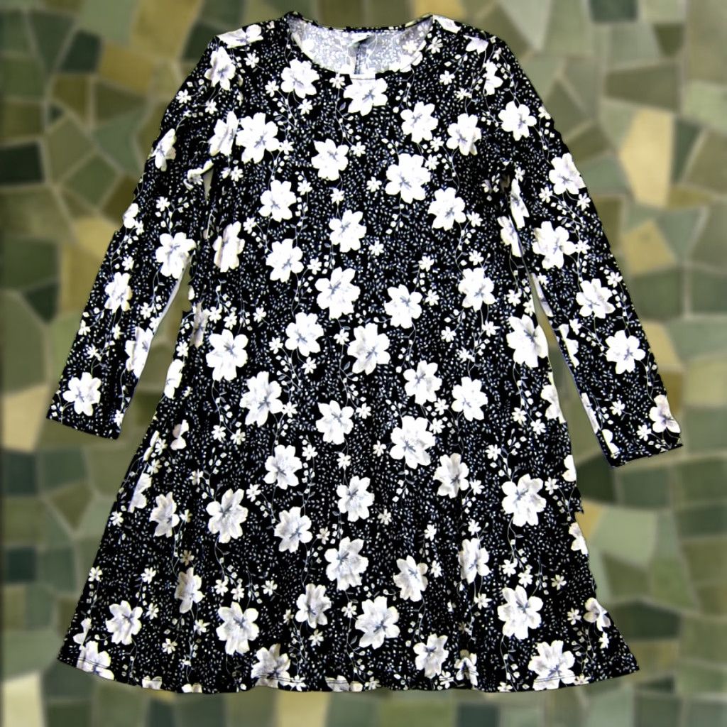 Old Navy Old Navy Dress Shirt S Womens Jersey Maxi Shift Tunic Floral Black Grey White Long Sleeve Size S / US 4 / IT 40 - 1 Thumbnail