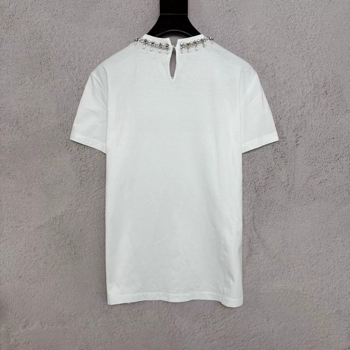 Miu Miu MIU MIU white crystal-pearl logo short-sleeve T-shirt Size L / US 10 / IT 46 - 2 Thumbnail