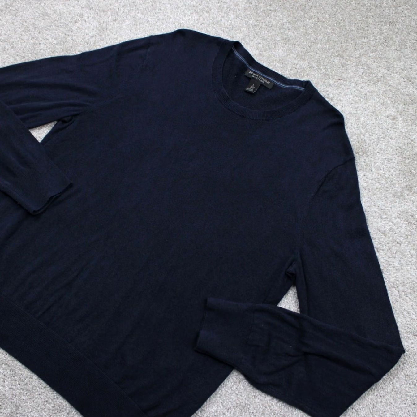 Banana Republic Banana Republic Men's Large Blue Sweater V-Neck Silk/Cotton/Cashmere Pullover Knit Formal Casual Workwear Size US L / EU 52-54 / 3 - 3 Thumbnail