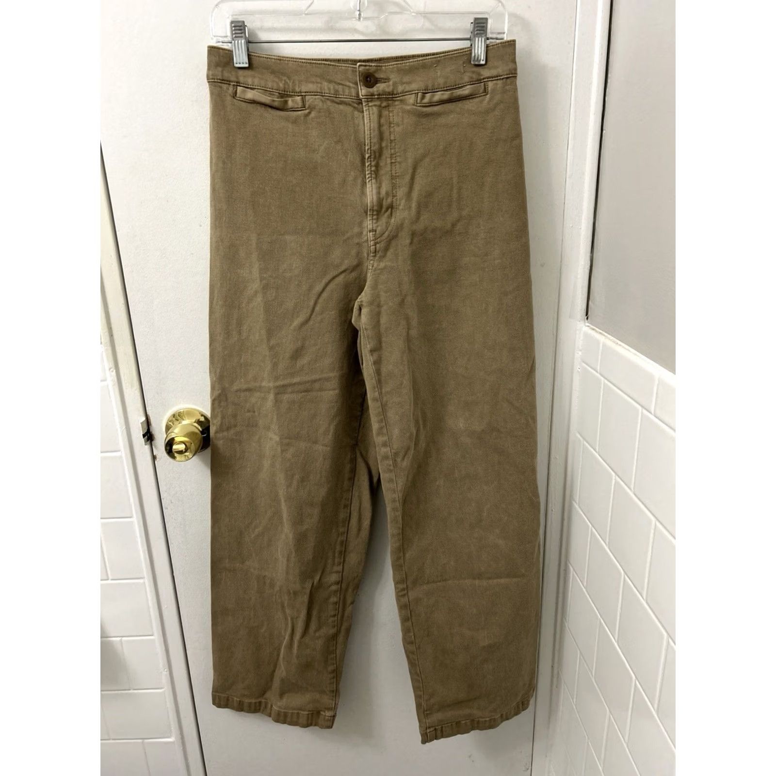 Madewell Madewell Emmett Wide-Leg Crop Pants Womens 28 x 29 Tan Brown High Rise NP907 Narrow notched Size 28" / US 6 / IT 42 - 2 Thumbnail